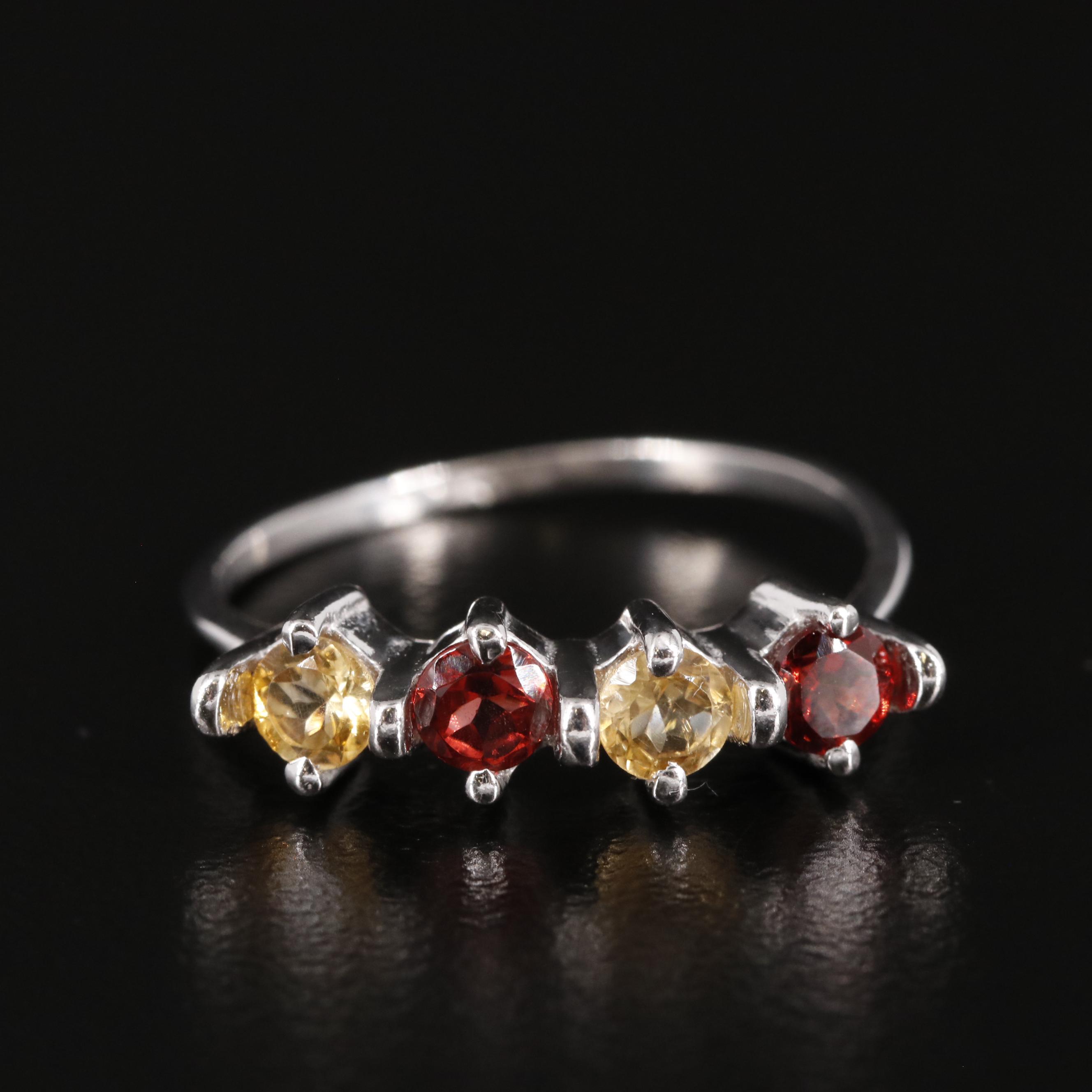 Sterling Citrine and Garnet Ring