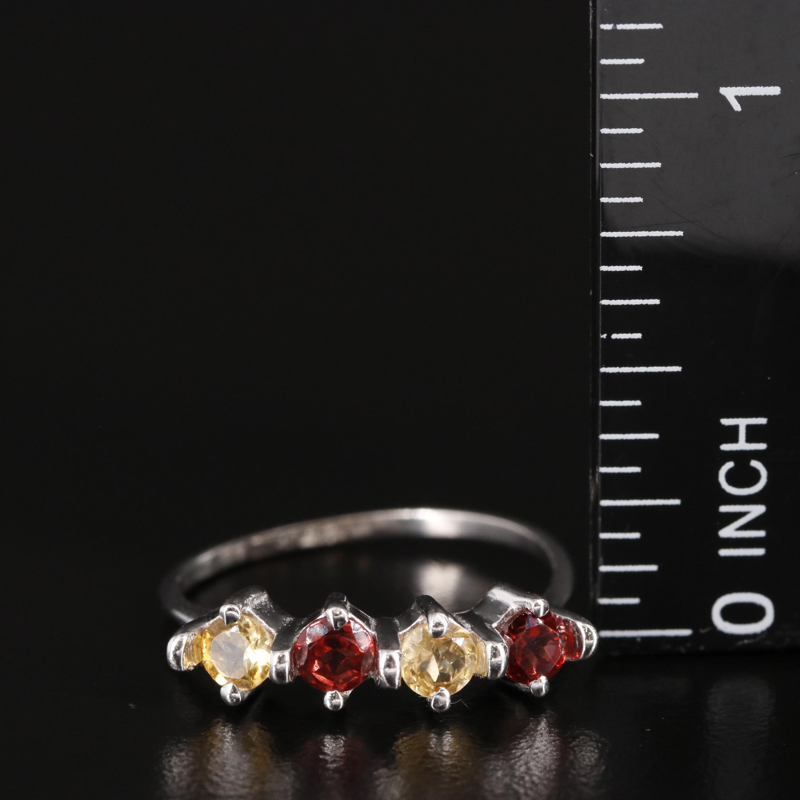 Sterling Citrine and Garnet Ring