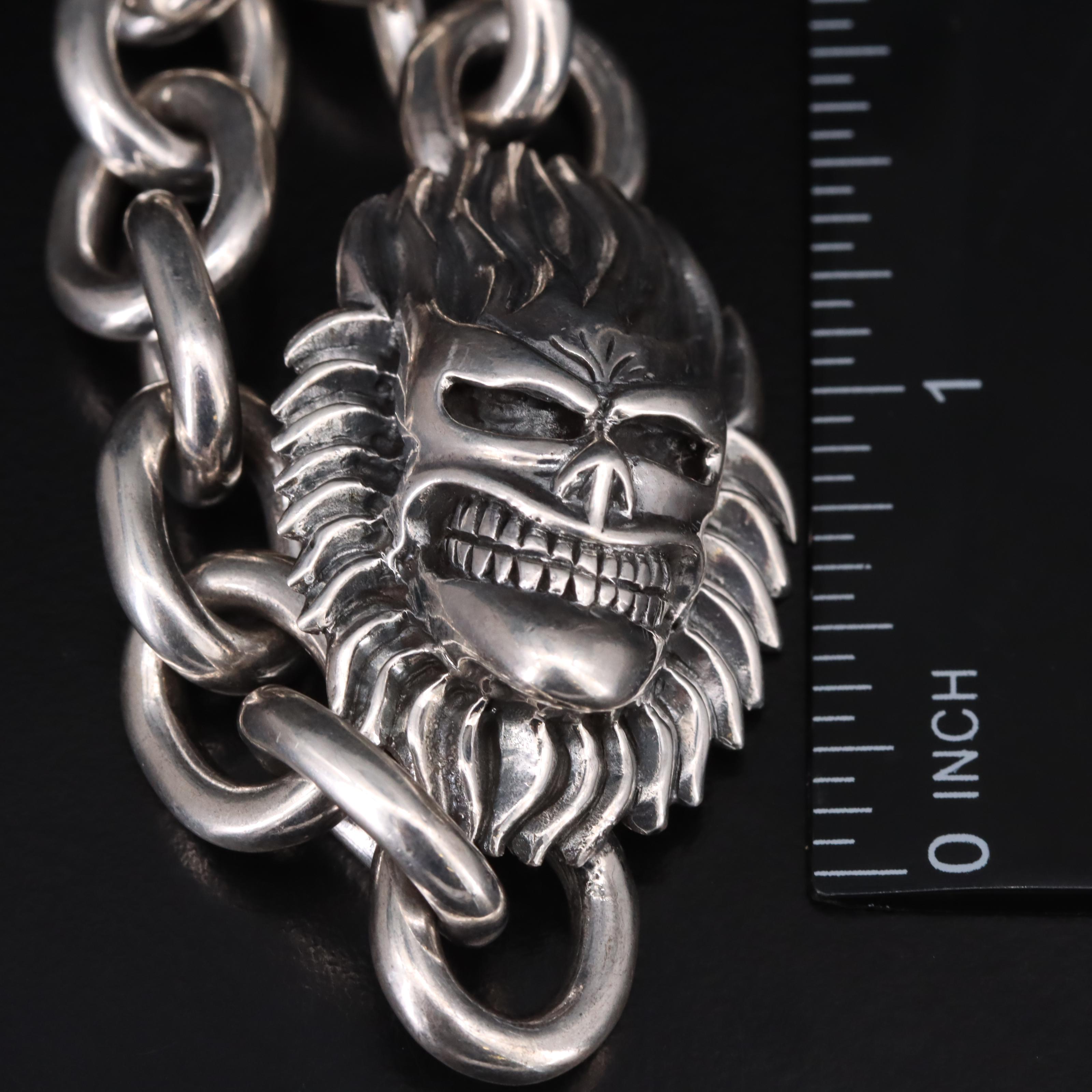 Sterling Flaming Skull Bracelet