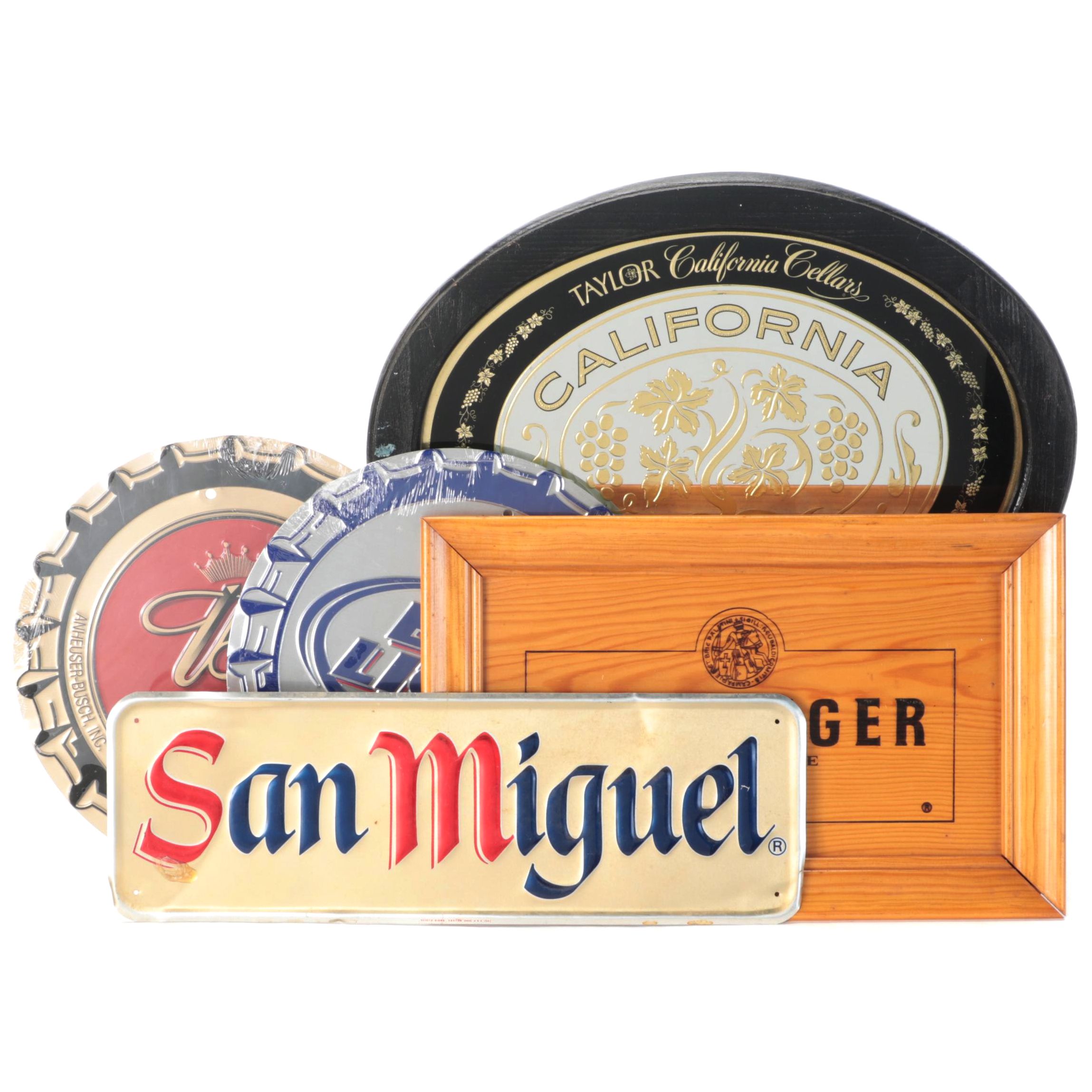 Taittinger, Taylor California Cellars, Budweiser With Other Wine and Beer Signs
