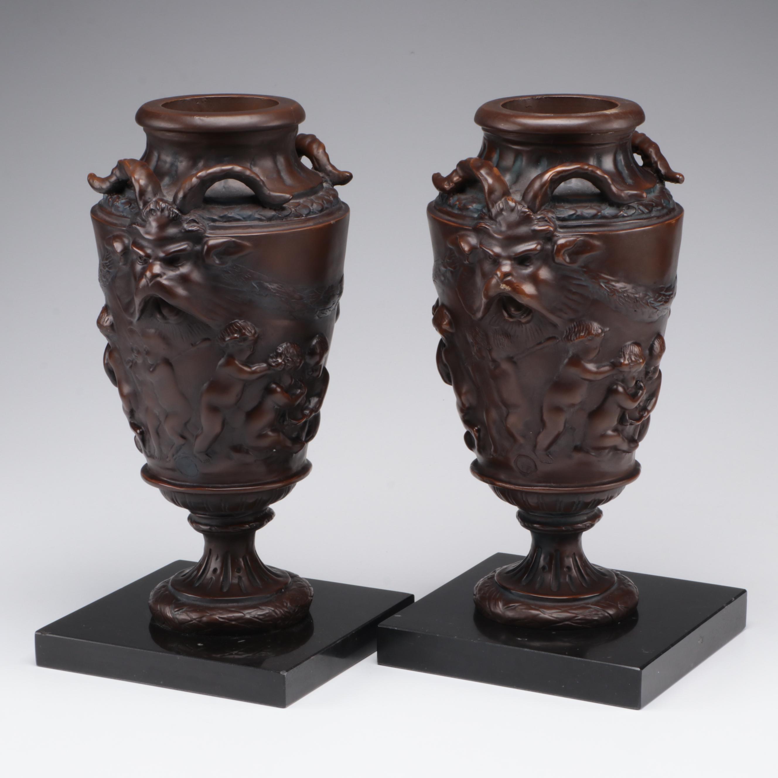 Pair of Neoclassical Style Cast Bronze Urns