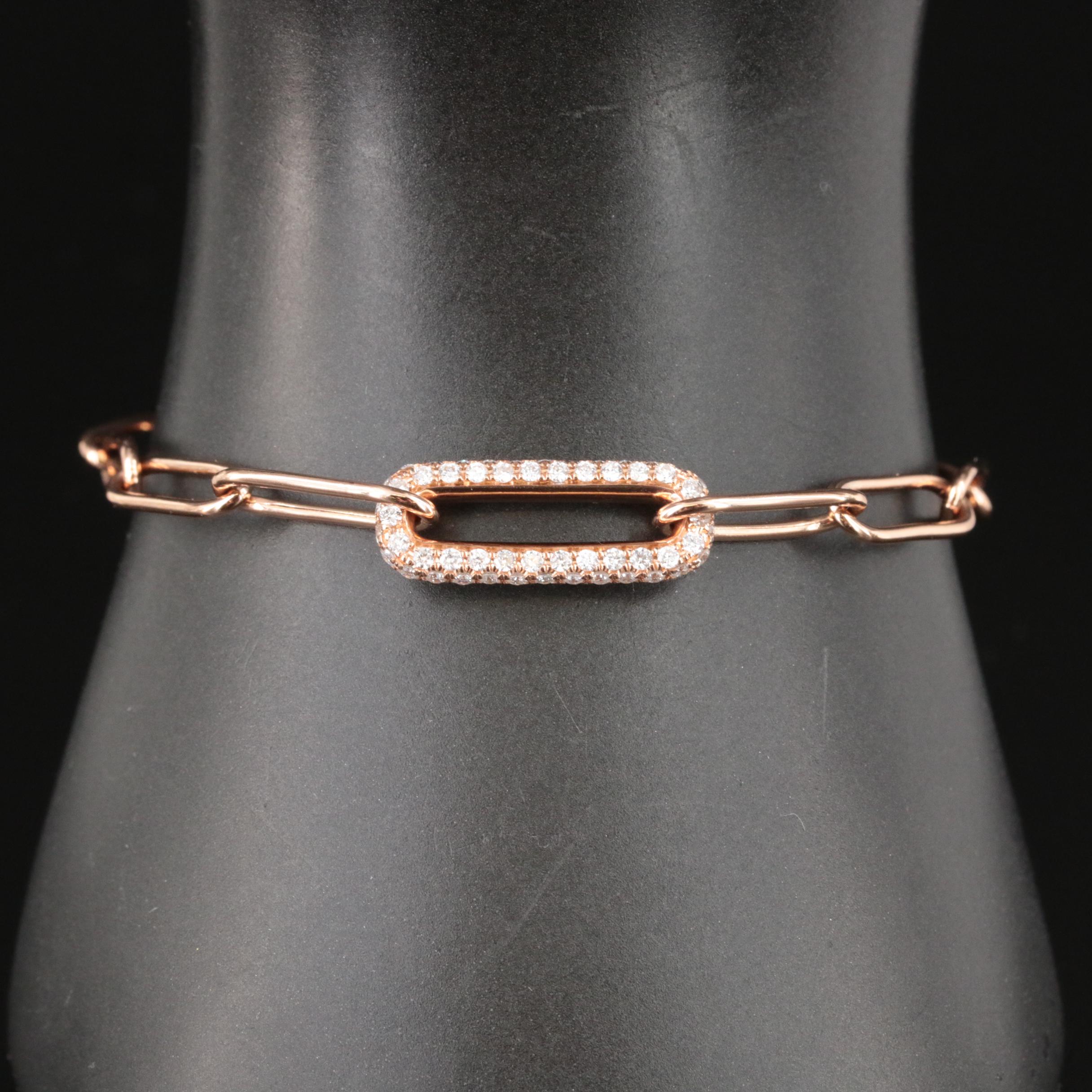18K Rose Gold 1.00 CTW Diamond Oval Cable Link Bracelet