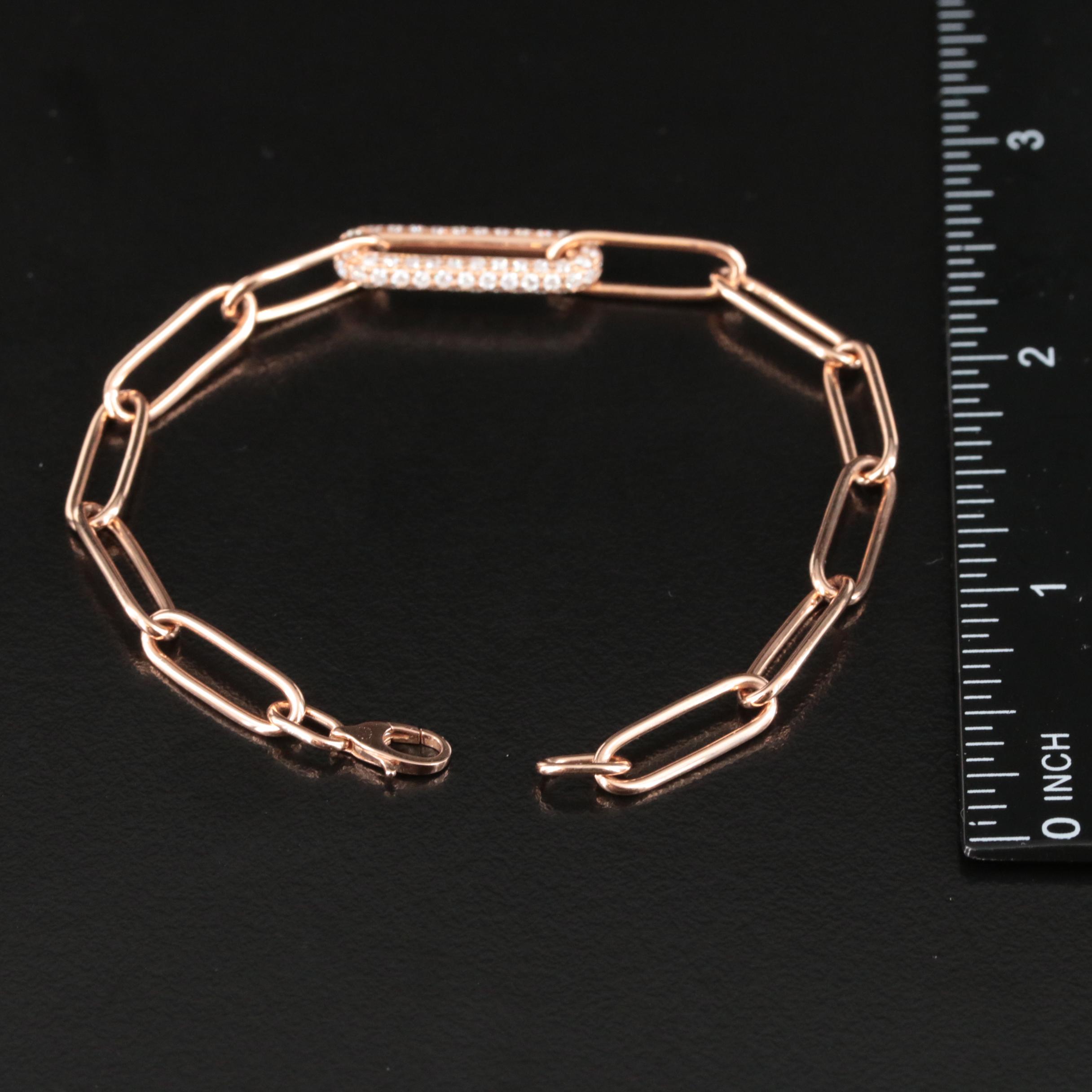 18K Rose Gold 1.00 CTW Diamond Oval Cable Link Bracelet