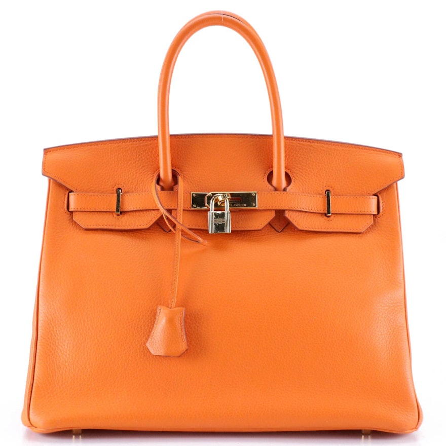 Hermès Birkin 35 Satchel in Orange Clemence Leather