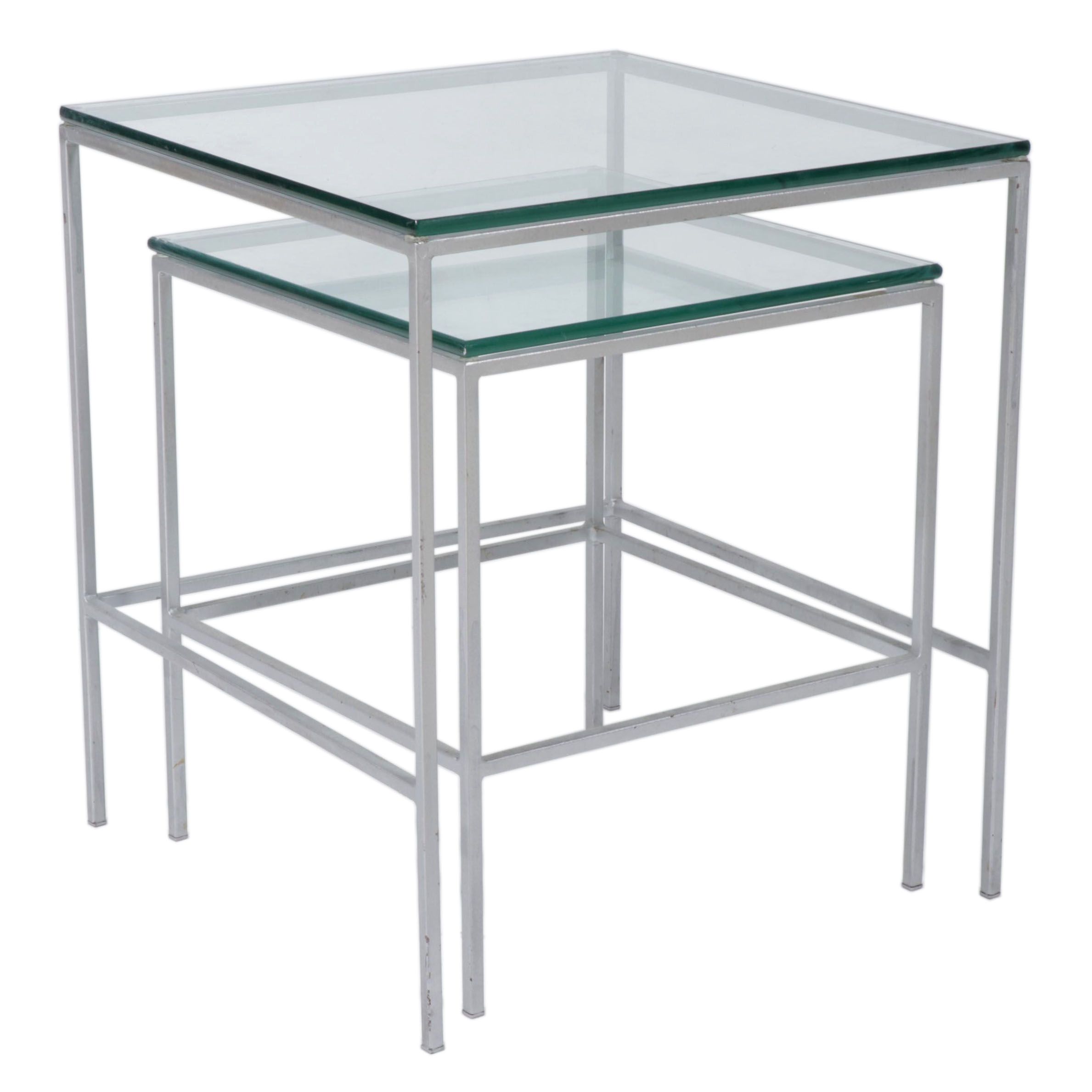 Two Modernist Metal and Glass Top Nesting Tables, Late 20th Century