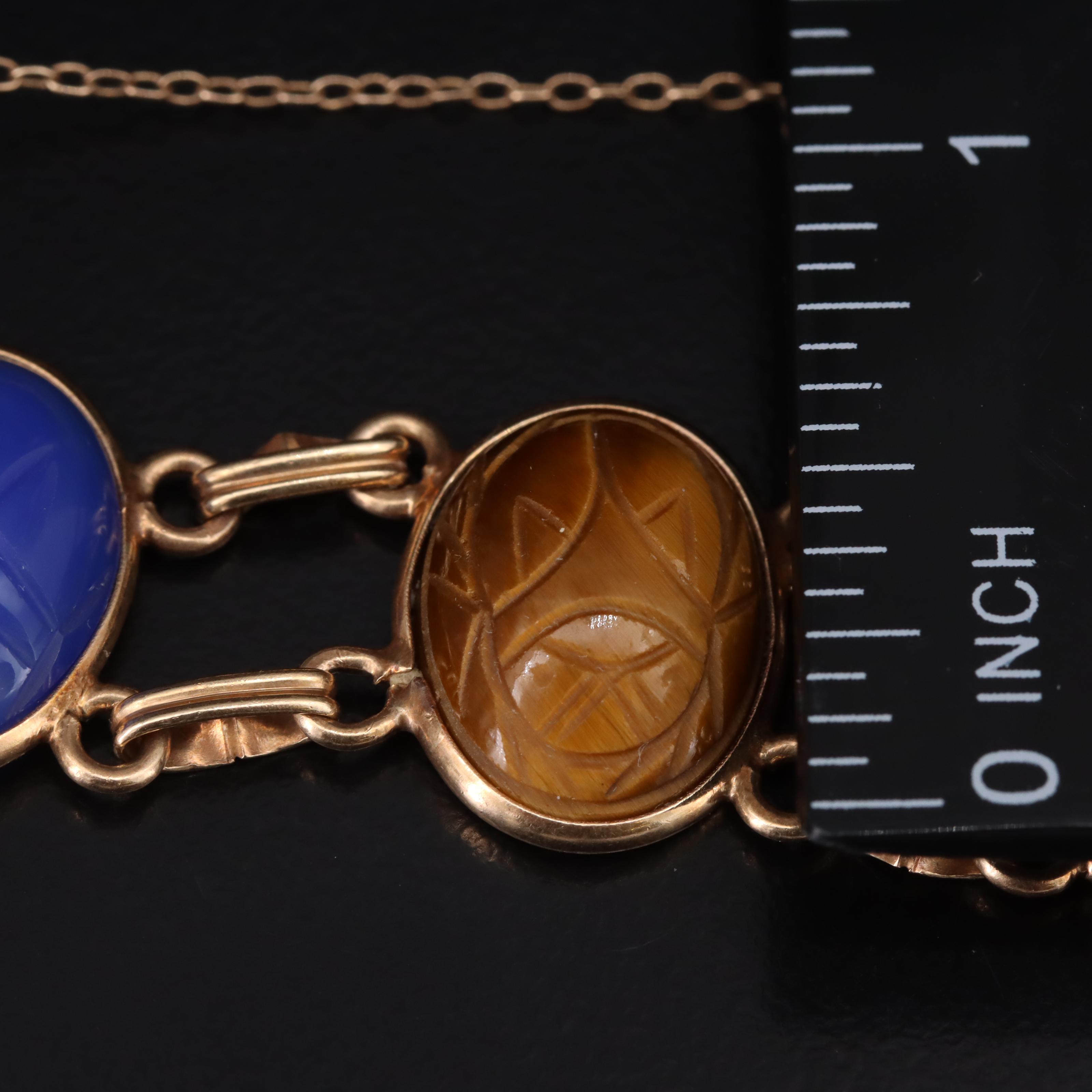 14K Unakite and Gemstone Scarab Bracelet