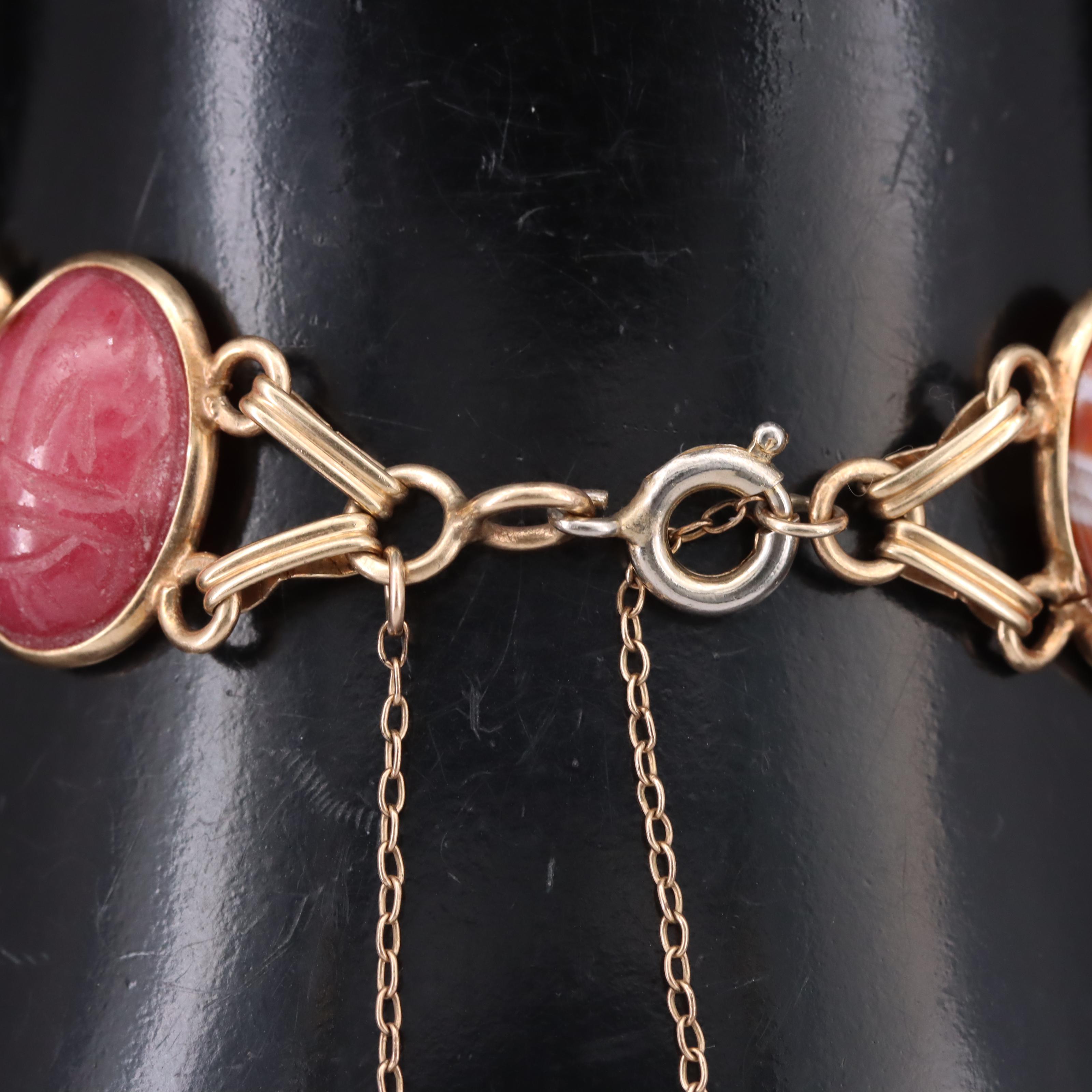 14K Unakite and Gemstone Scarab Bracelet