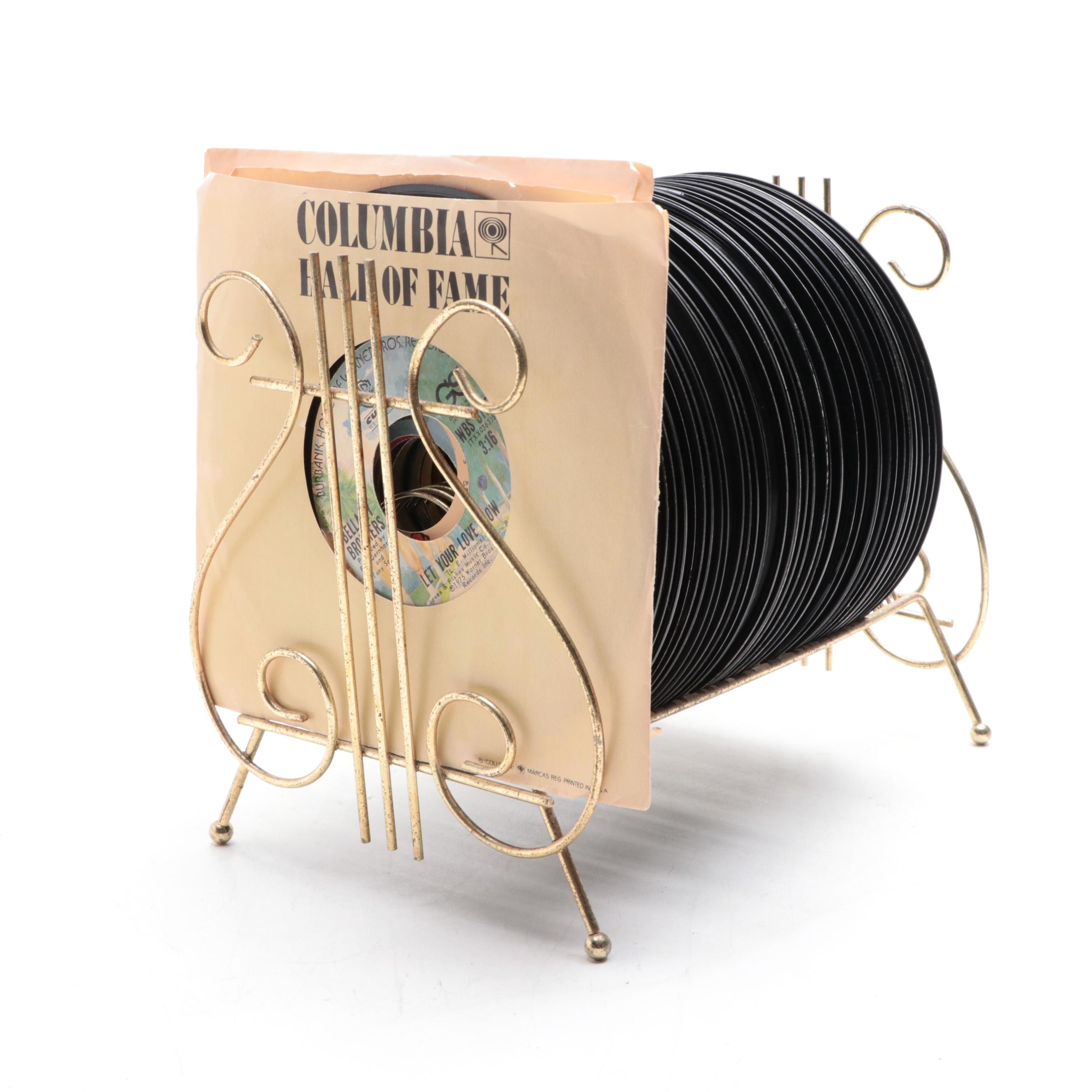 Lyre Wire Rack of 45 RPM Vinyl Records, Mid to Late 20th Century