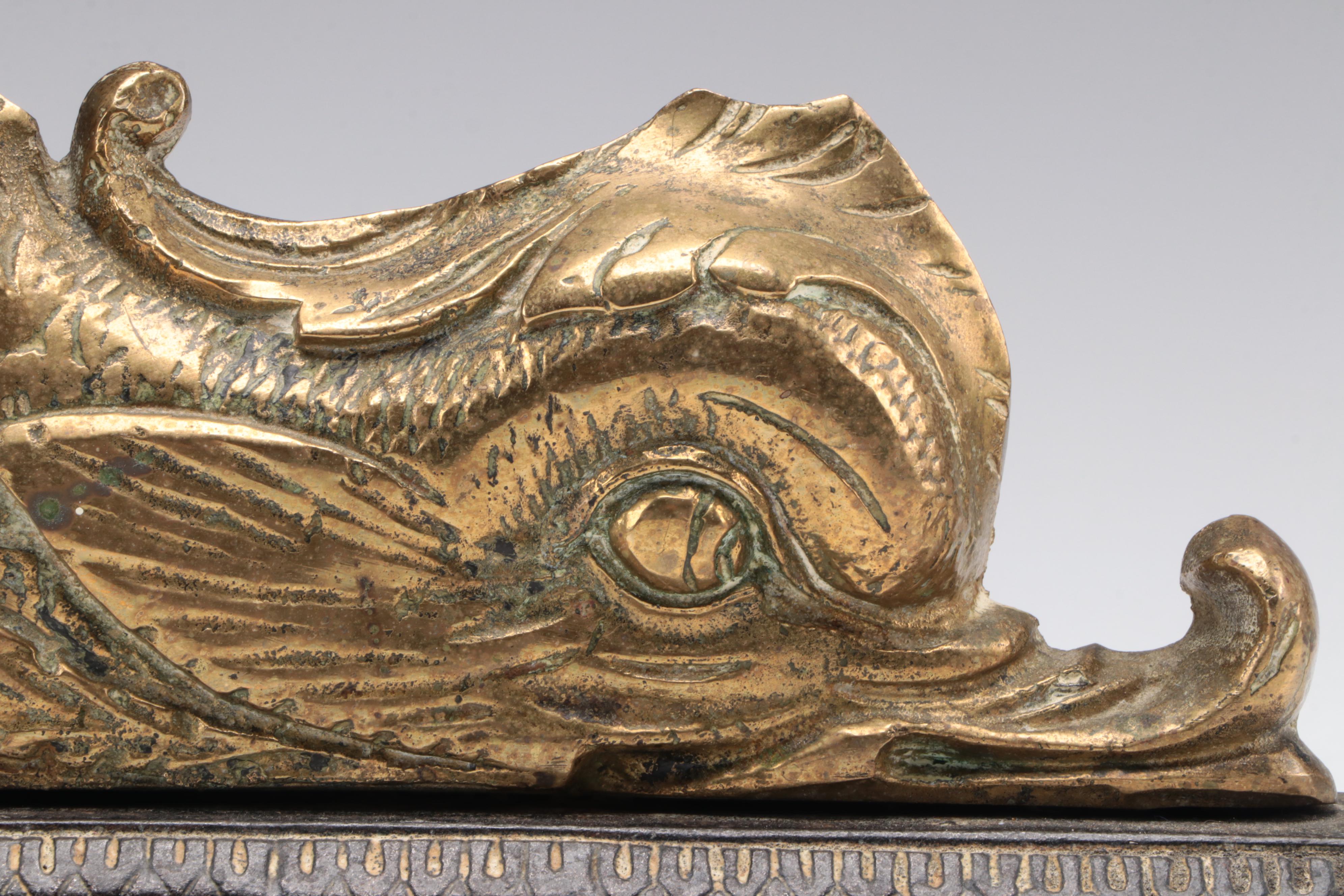 English Brass and Iron Dolphin-Form Doorstop, 19th Cenury