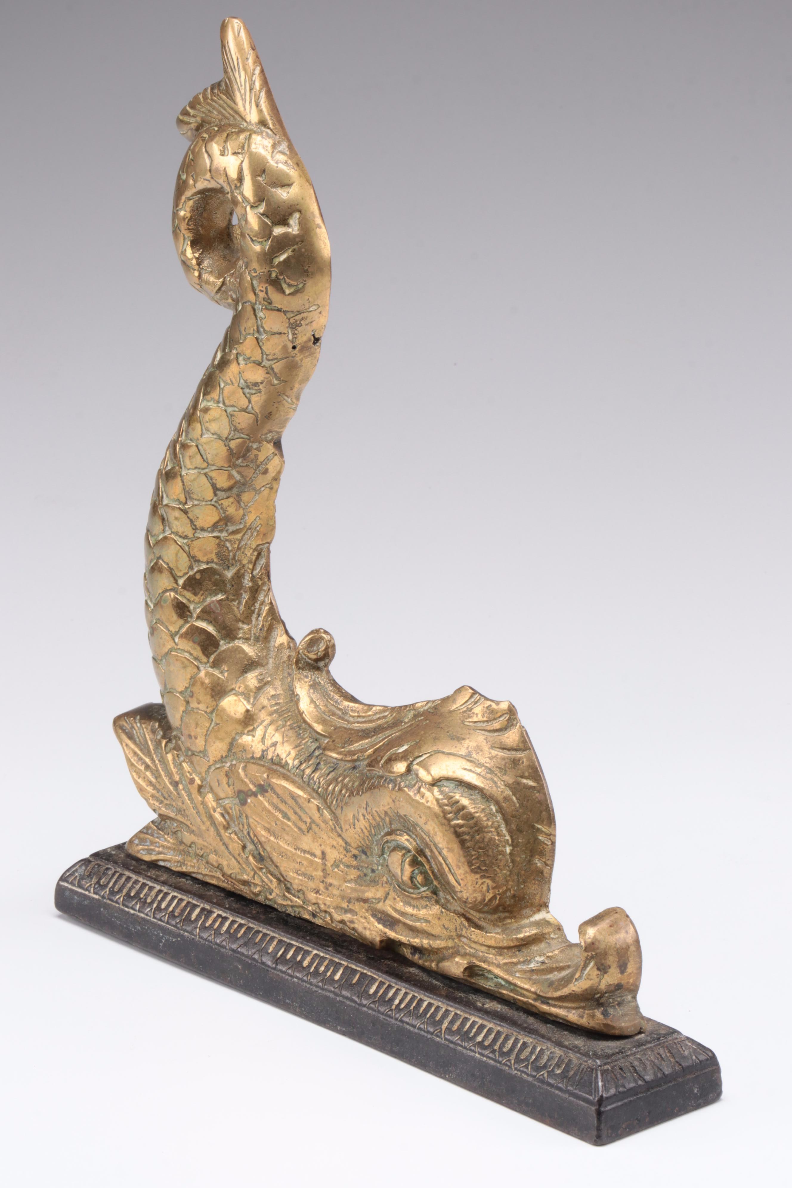 English Brass and Iron Dolphin-Form Doorstop, 19th Cenury