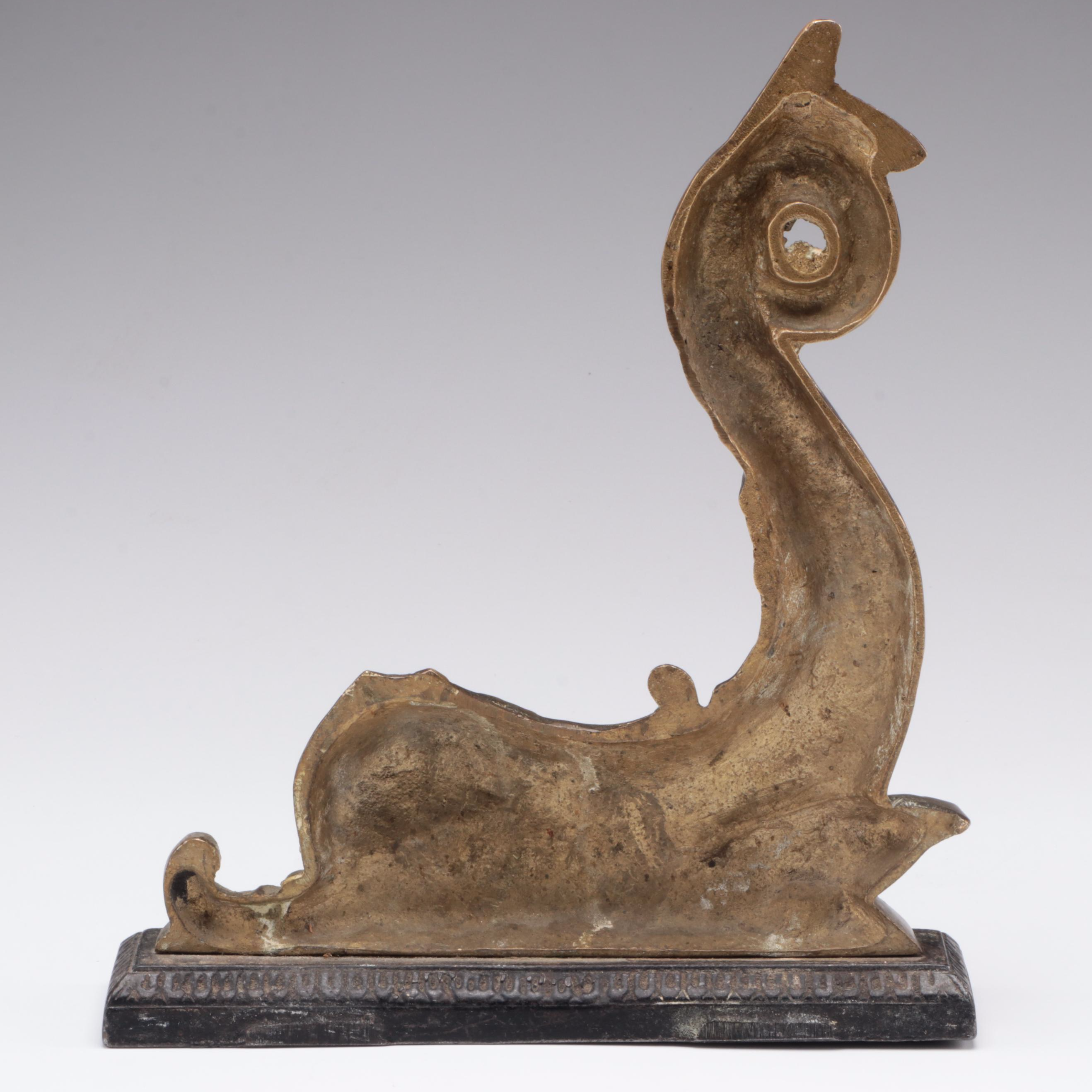 English Brass and Iron Dolphin-Form Doorstop, 19th Cenury