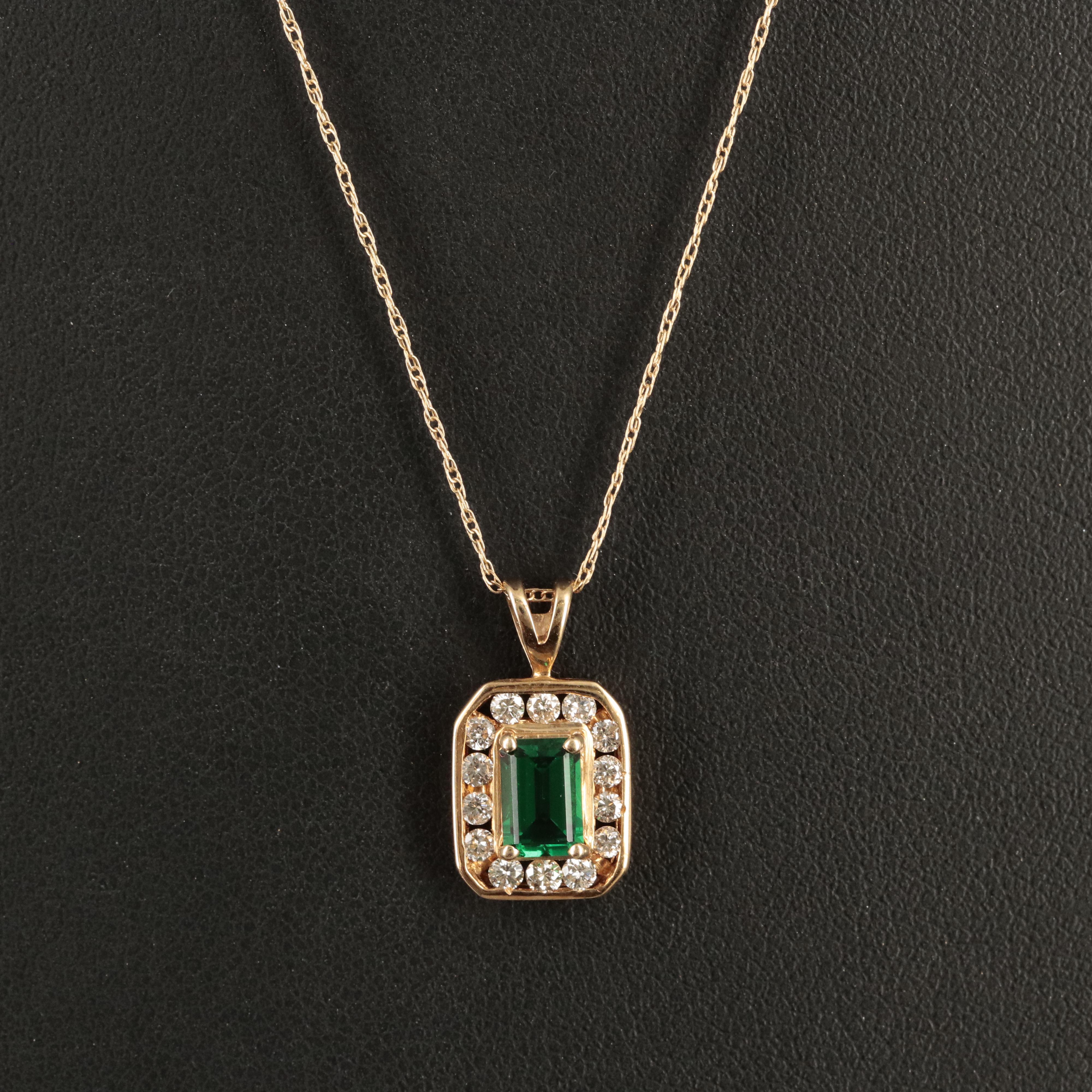 14K Spinel and Diamond Halo Pendant Necklace