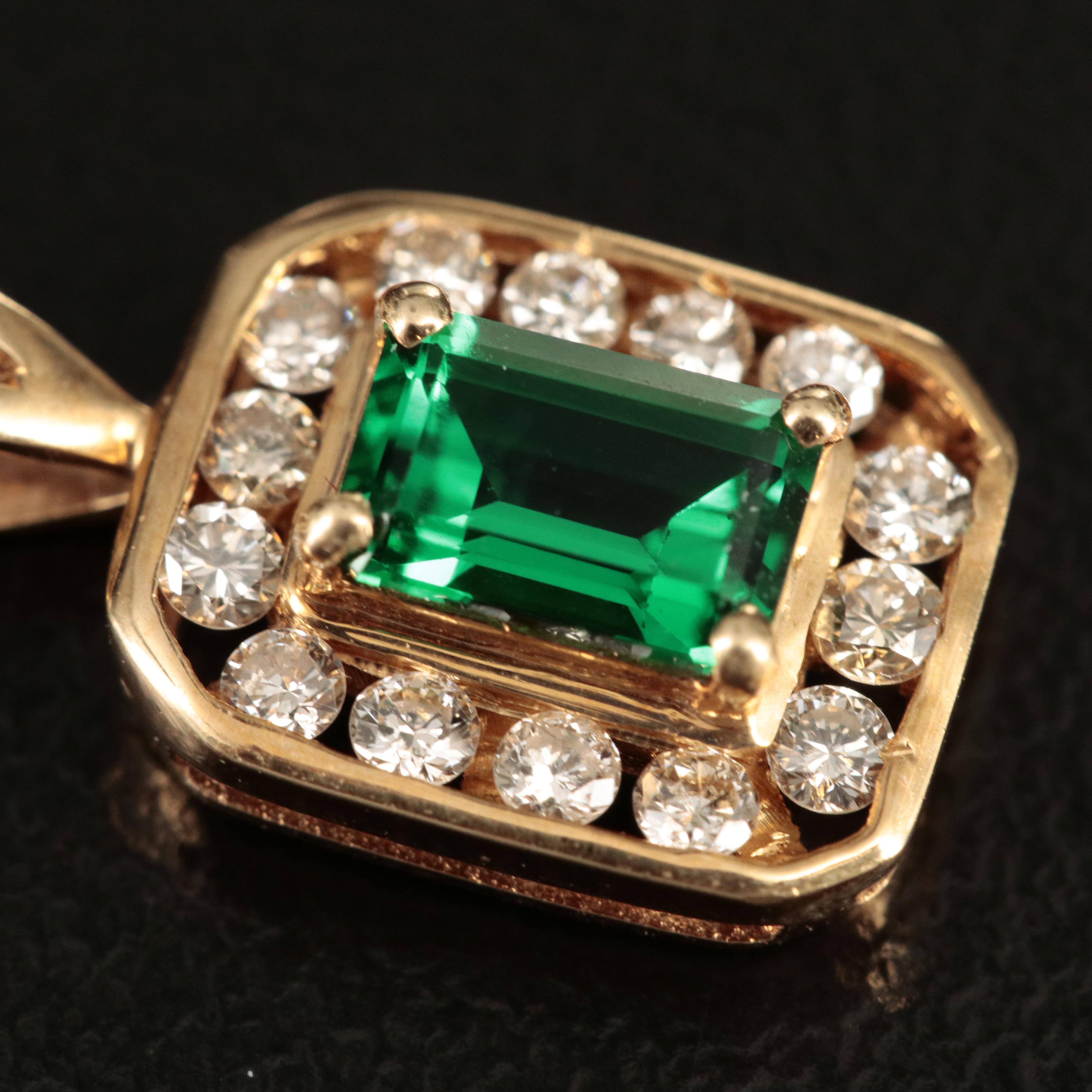 14K Spinel and Diamond Halo Pendant Necklace