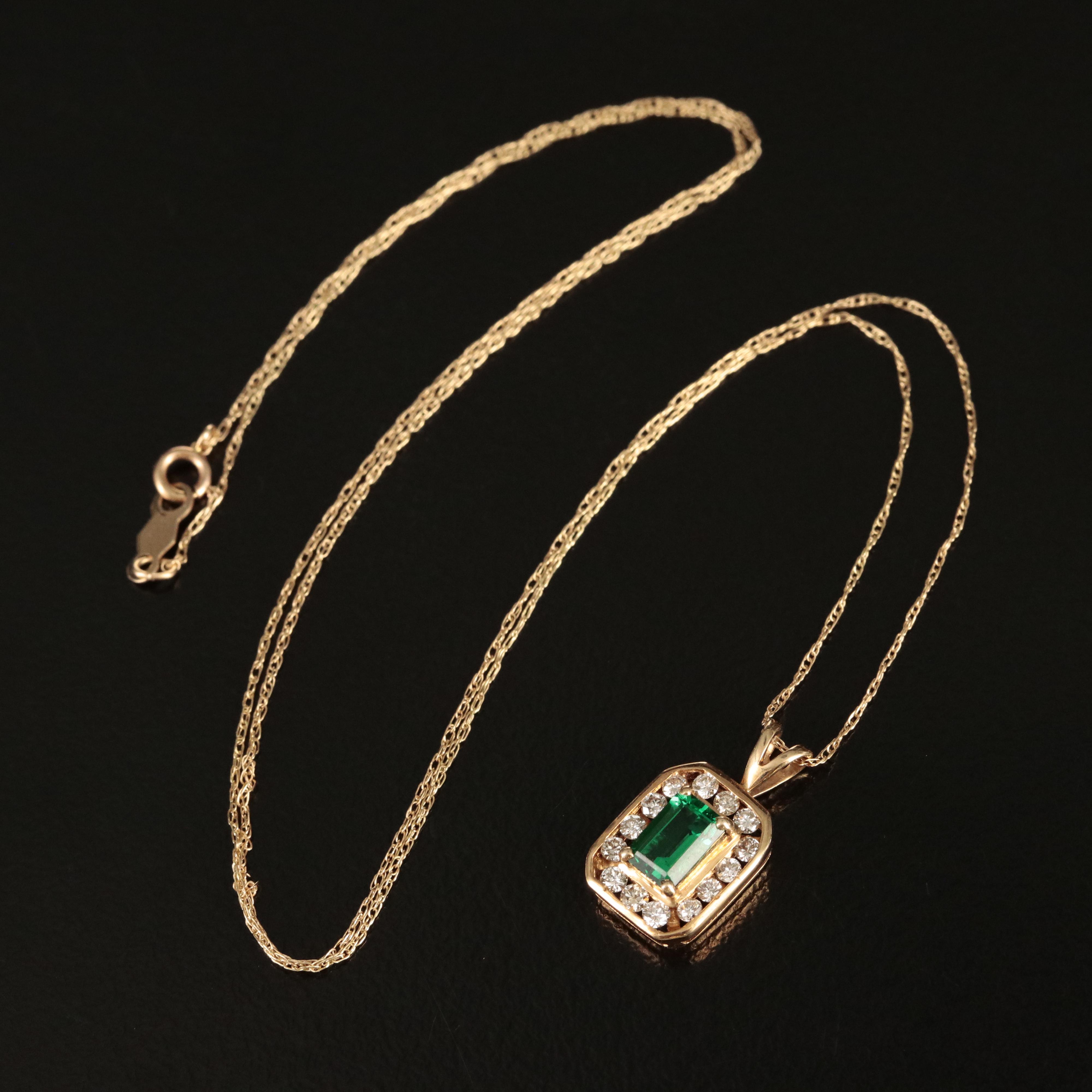 14K Spinel and Diamond Halo Pendant Necklace