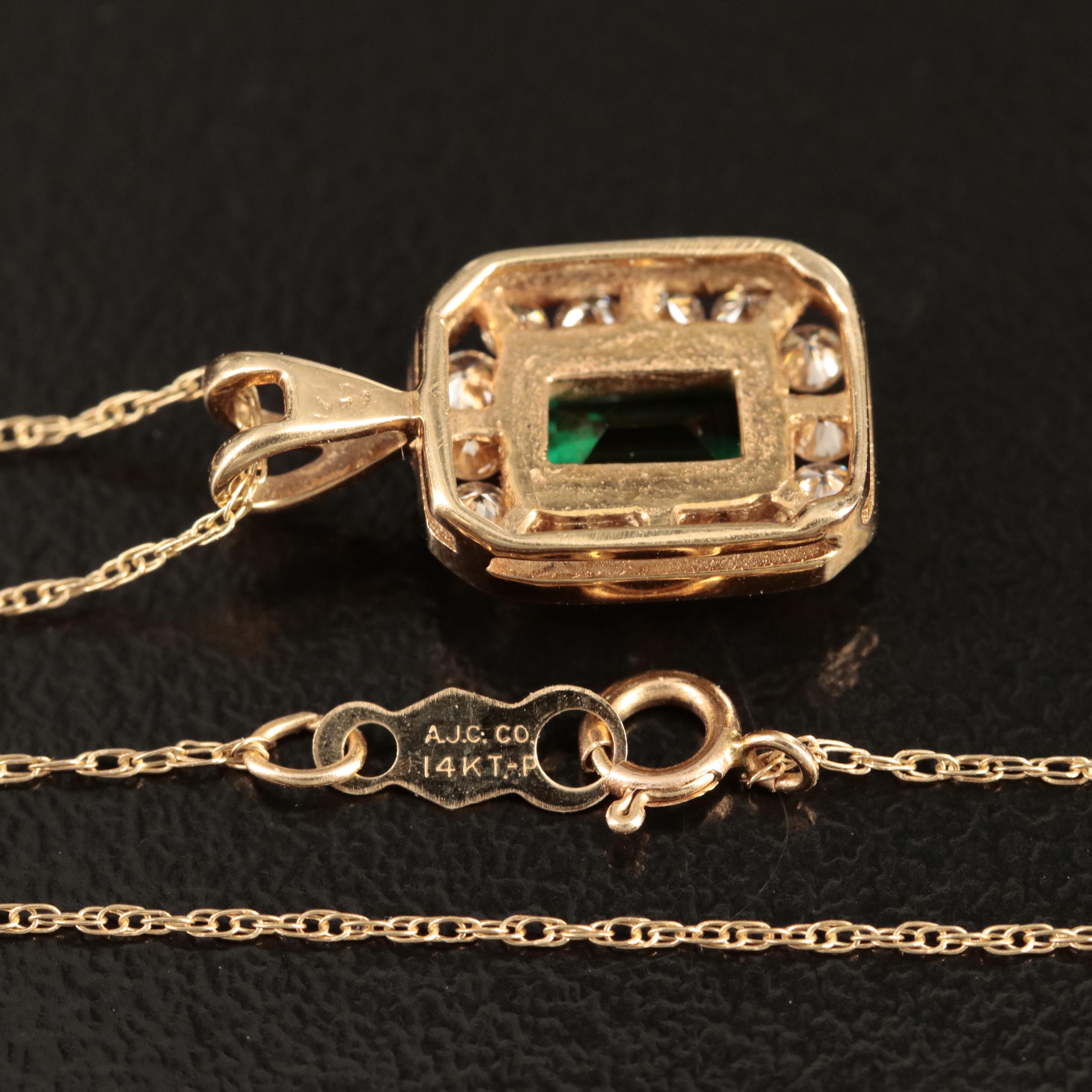 14K Spinel and Diamond Halo Pendant Necklace