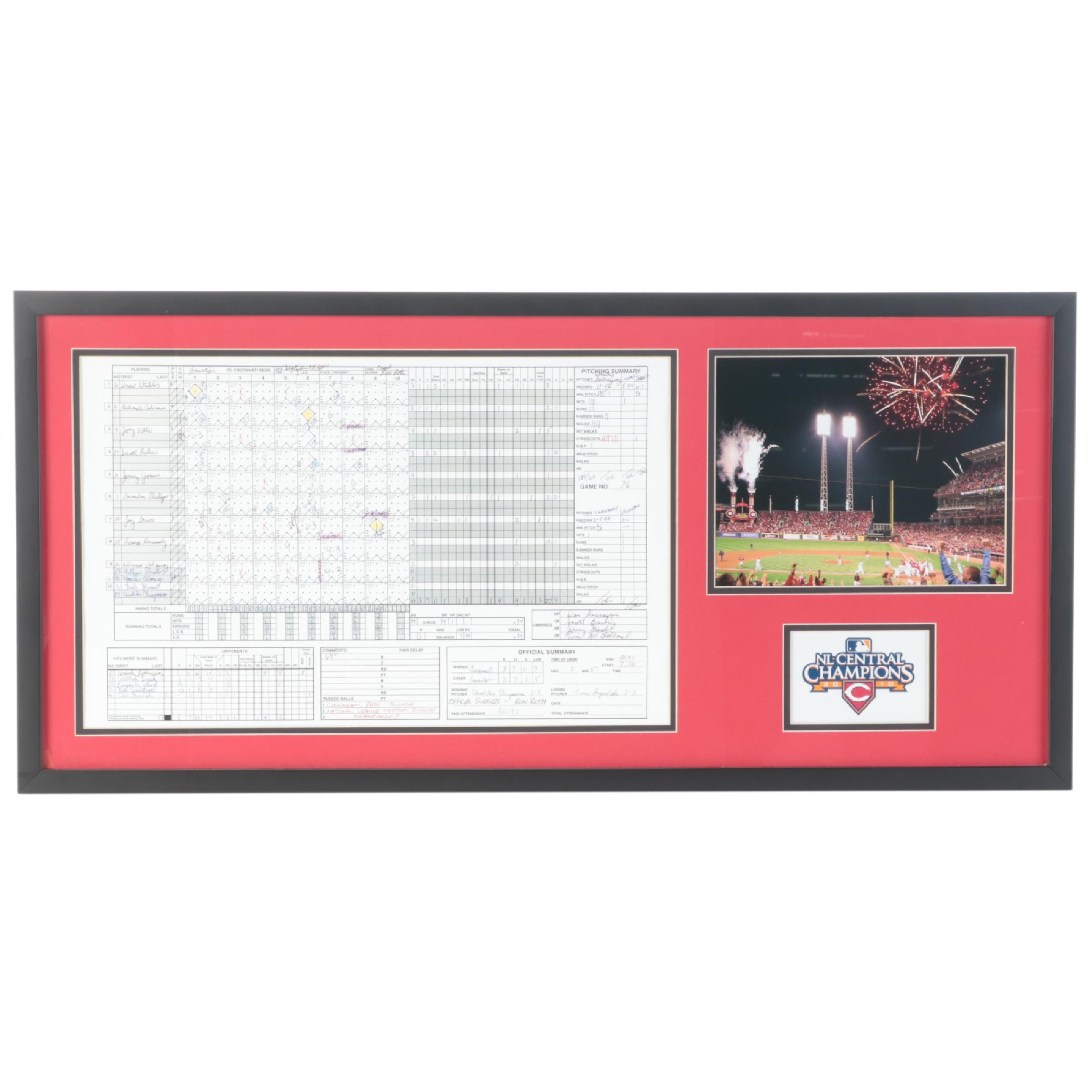 2010 Cincinnati Reds National League Champs Scorecard and Print in Mat Frame