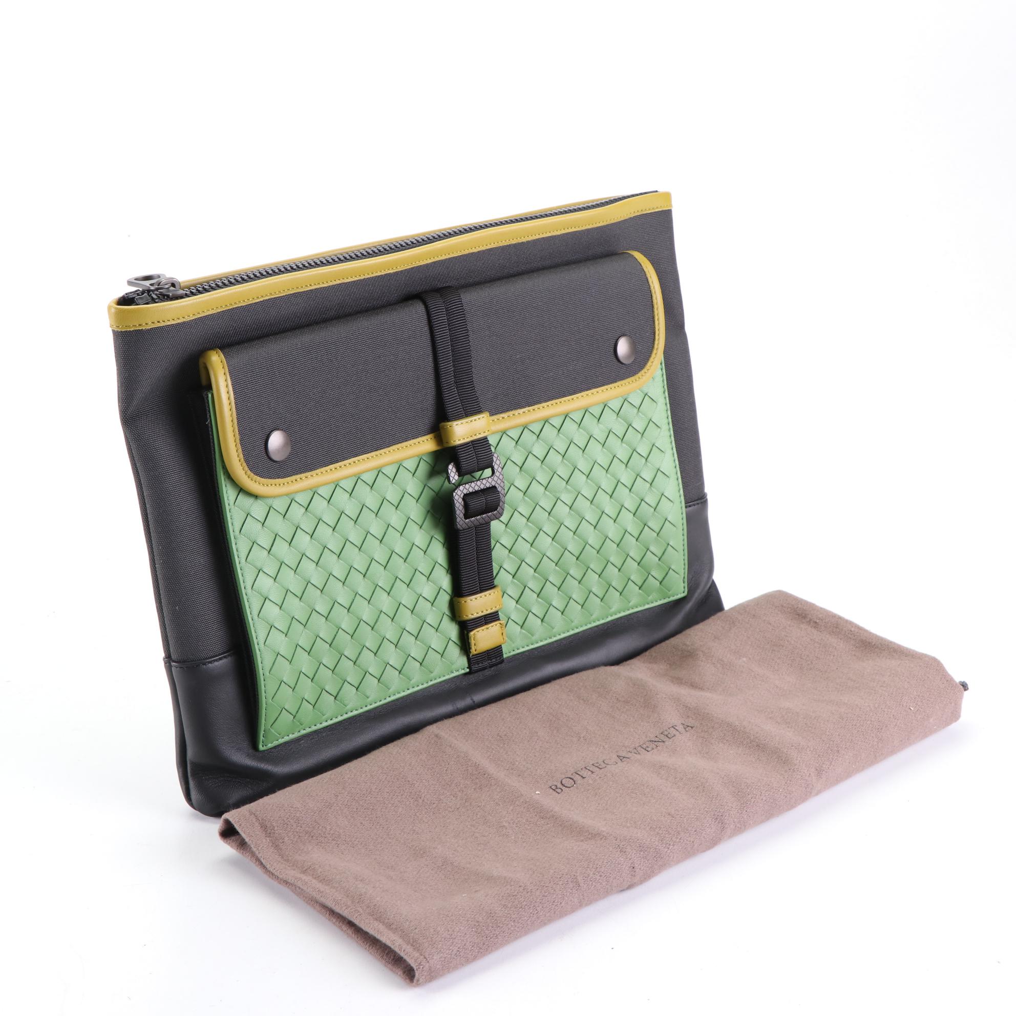 Bottega Veneta Meridian Pouch in Canvas and Intrecciato Leather