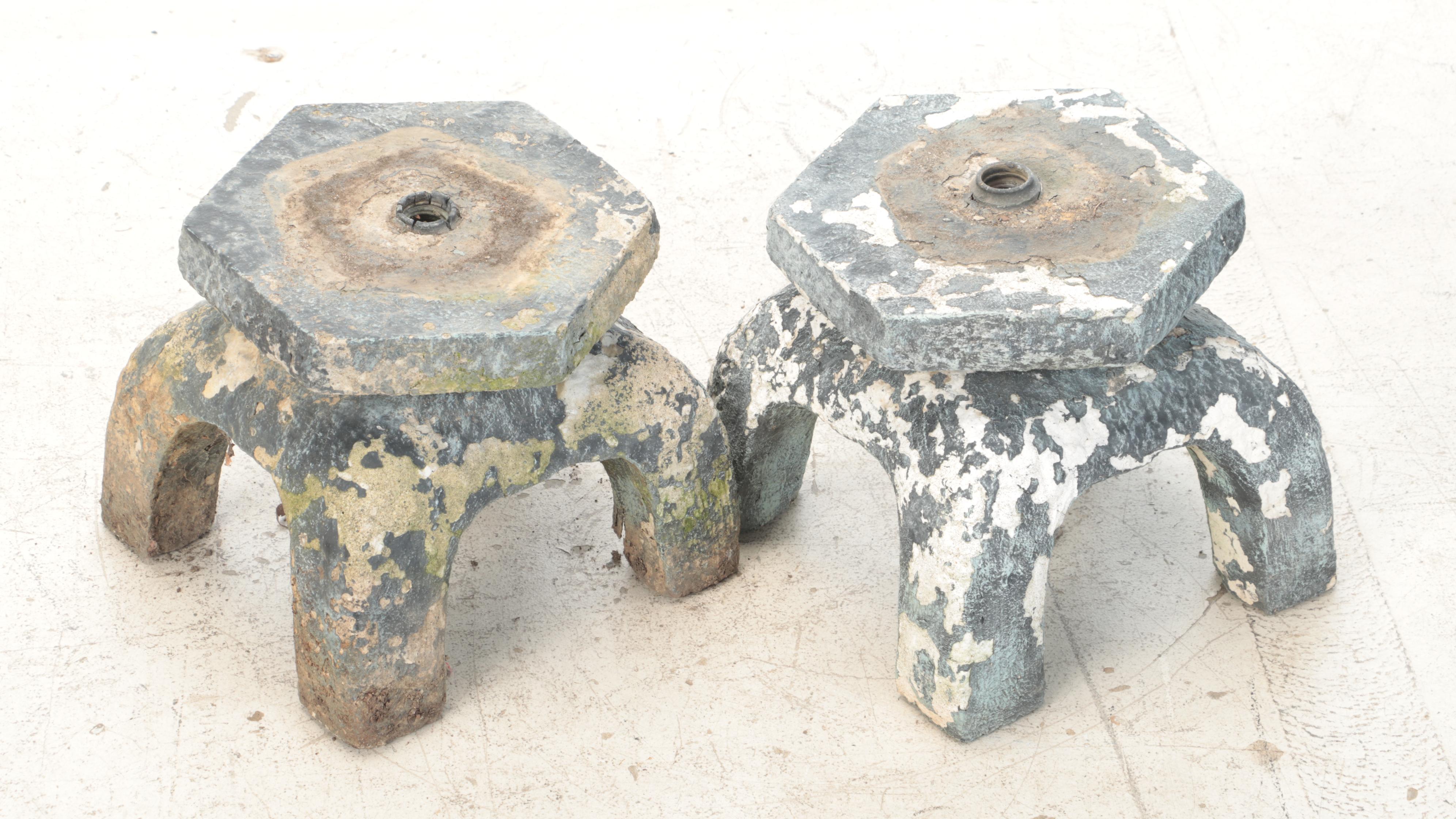 Two Painted Concrete Garden Pagoda Statues