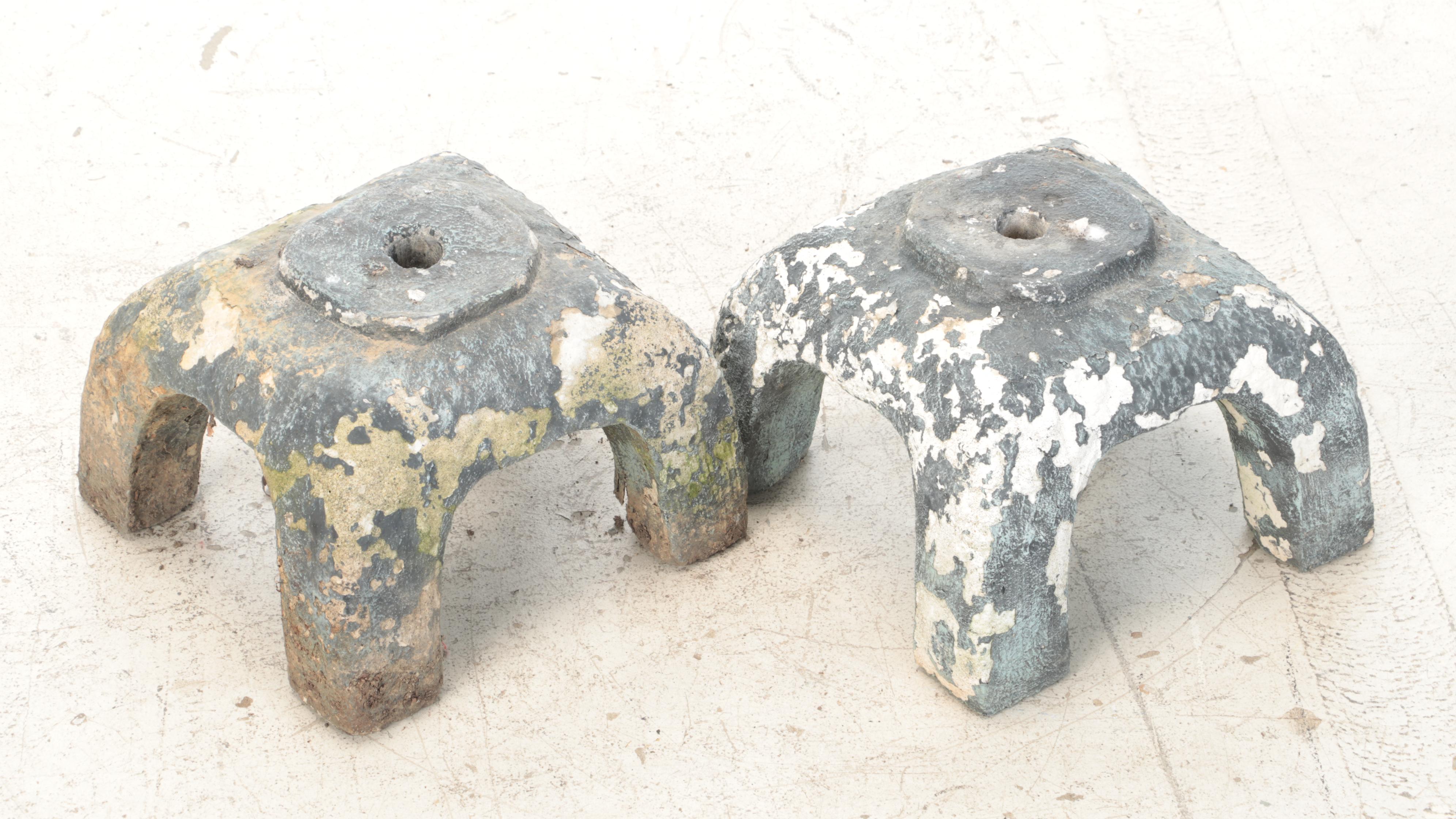 Two Painted Concrete Garden Pagoda Statues