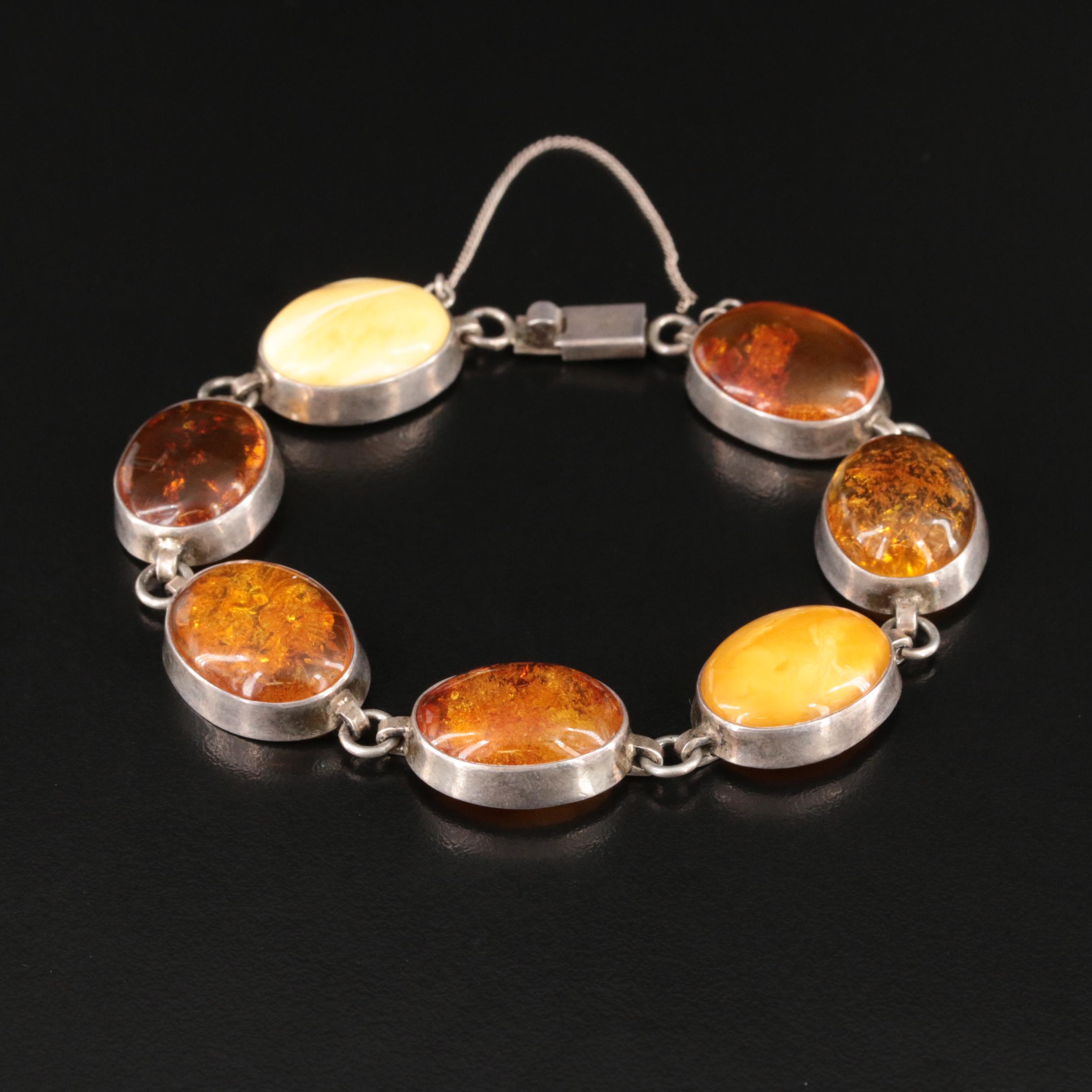 Sterling Amber Bracelet Including Mutton Fat Amber