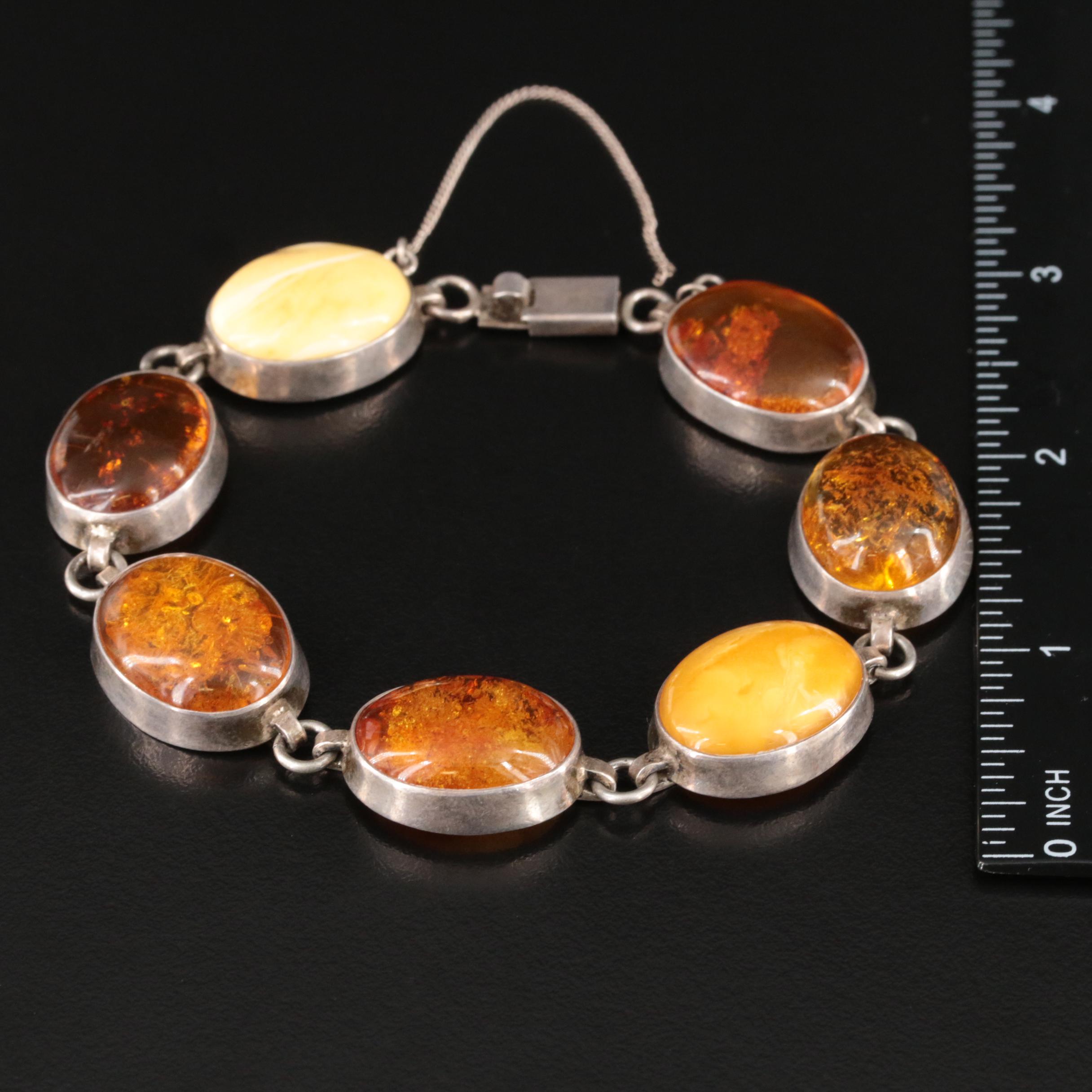 Sterling Amber Bracelet Including Mutton Fat Amber