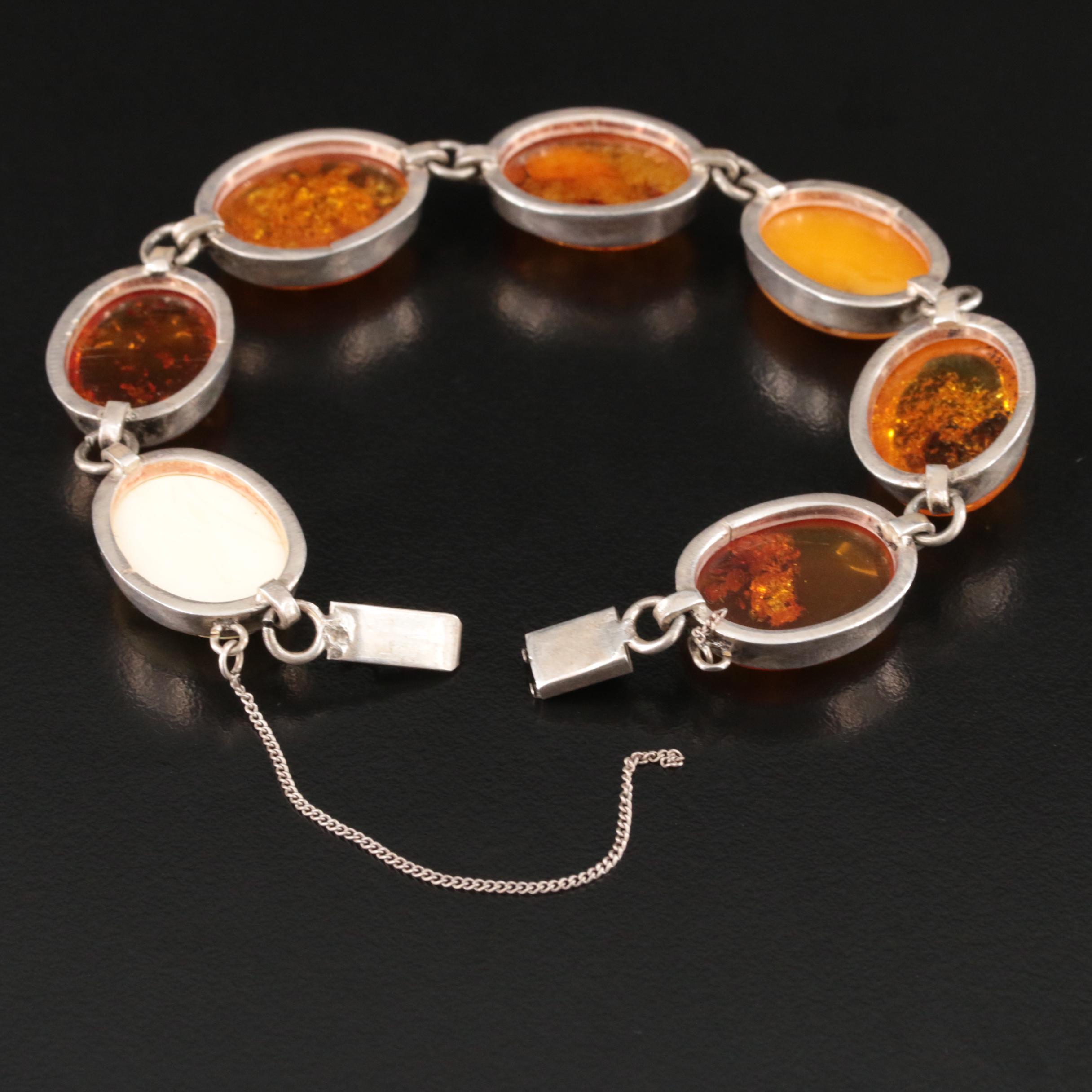 Sterling Amber Bracelet Including Mutton Fat Amber