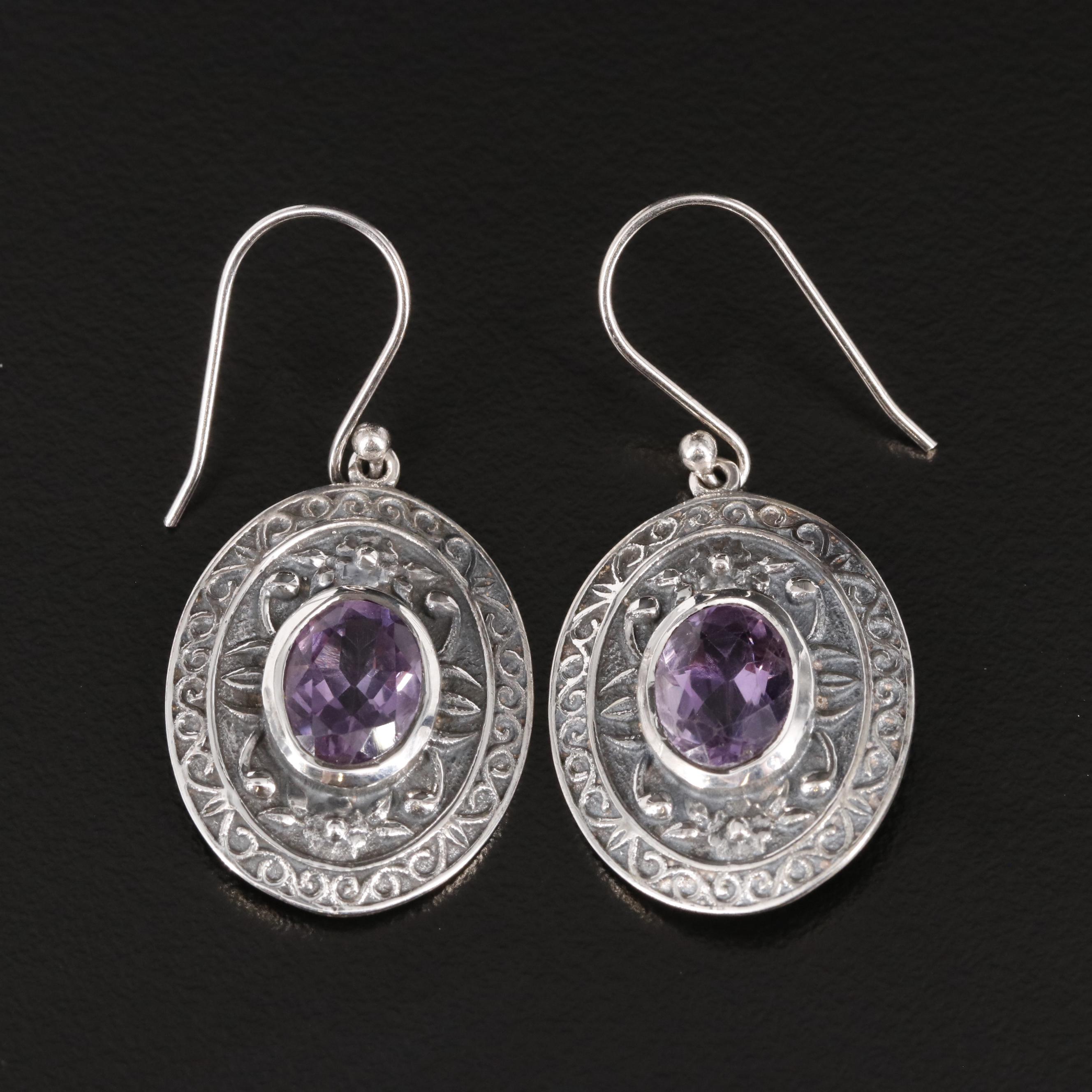 Sterling Amethyst Oval Dangle Earrings