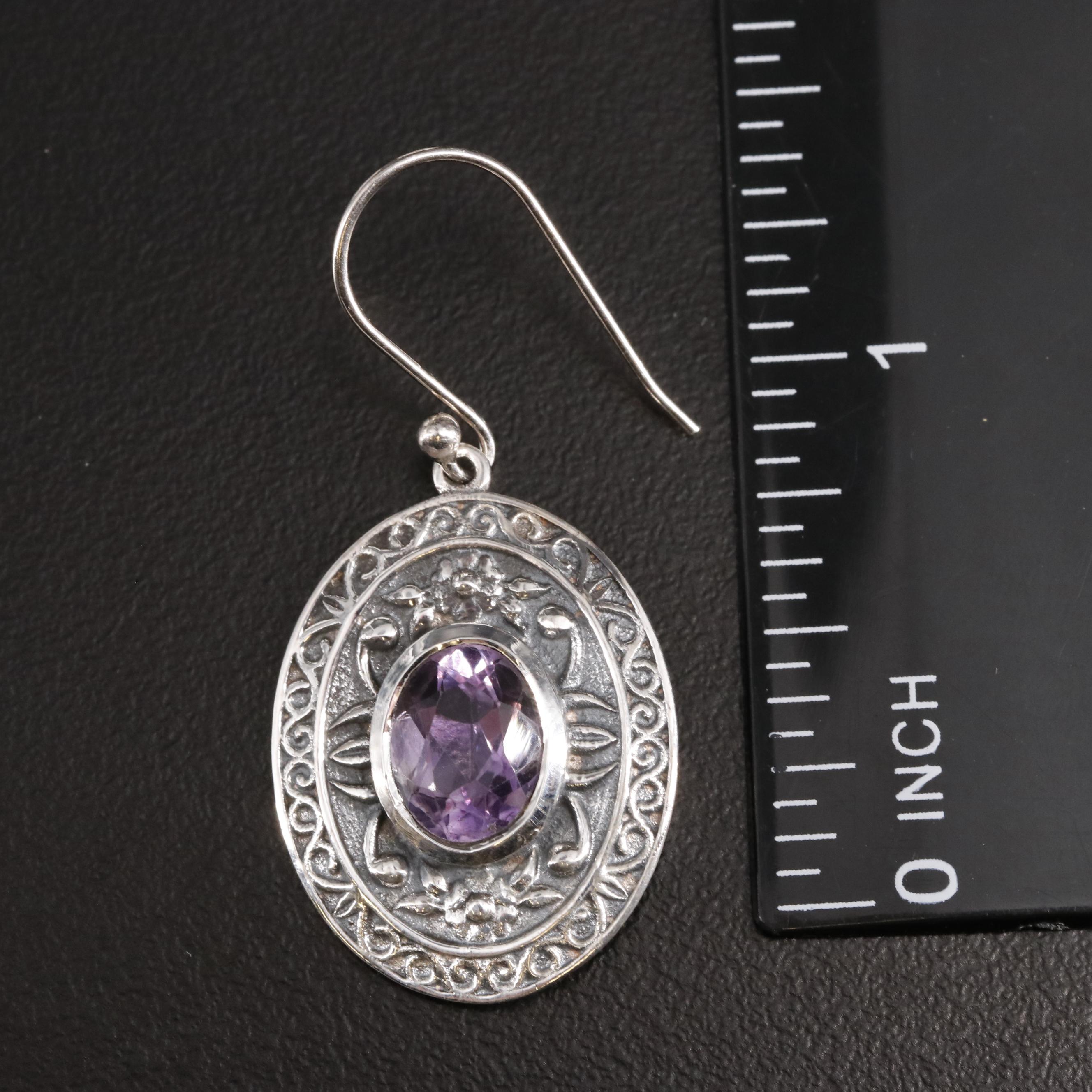Sterling Amethyst Oval Dangle Earrings