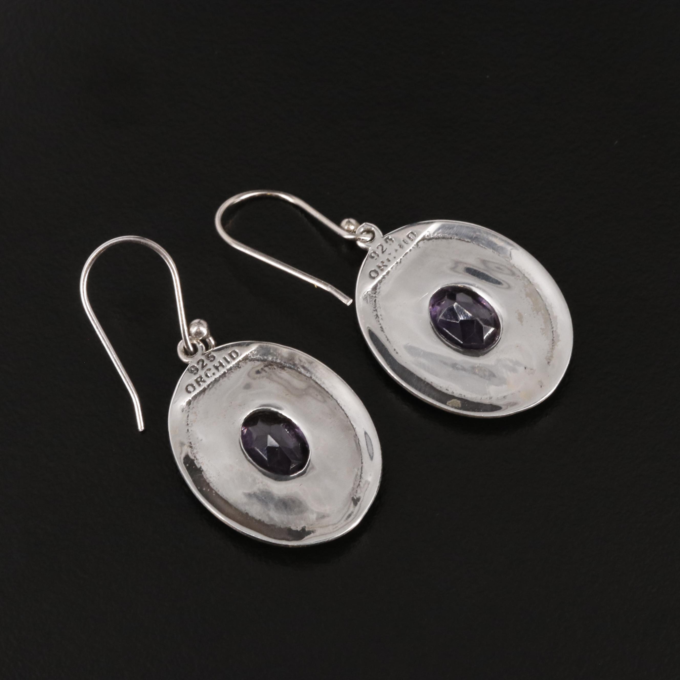 Sterling Amethyst Oval Dangle Earrings
