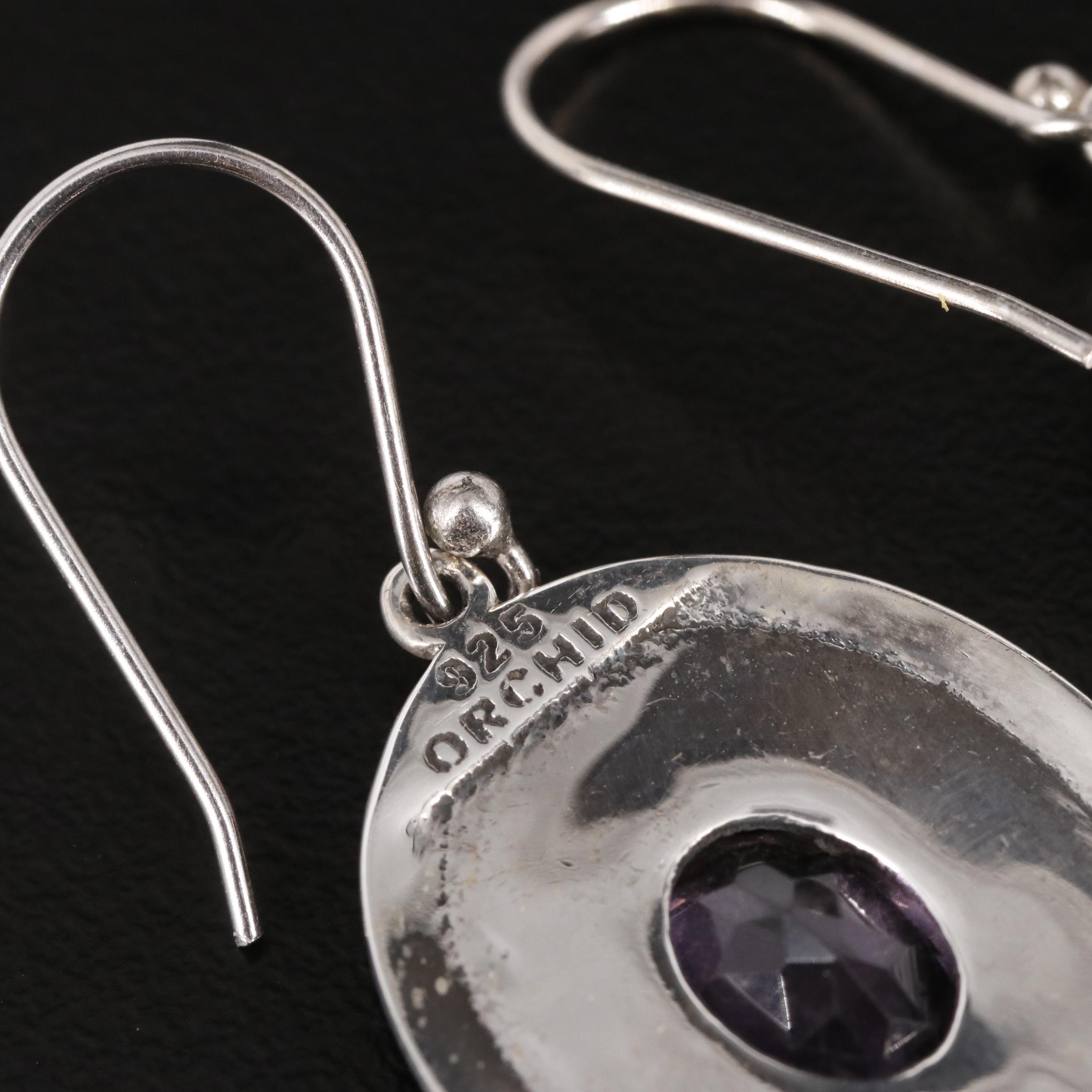 Sterling Amethyst Oval Dangle Earrings