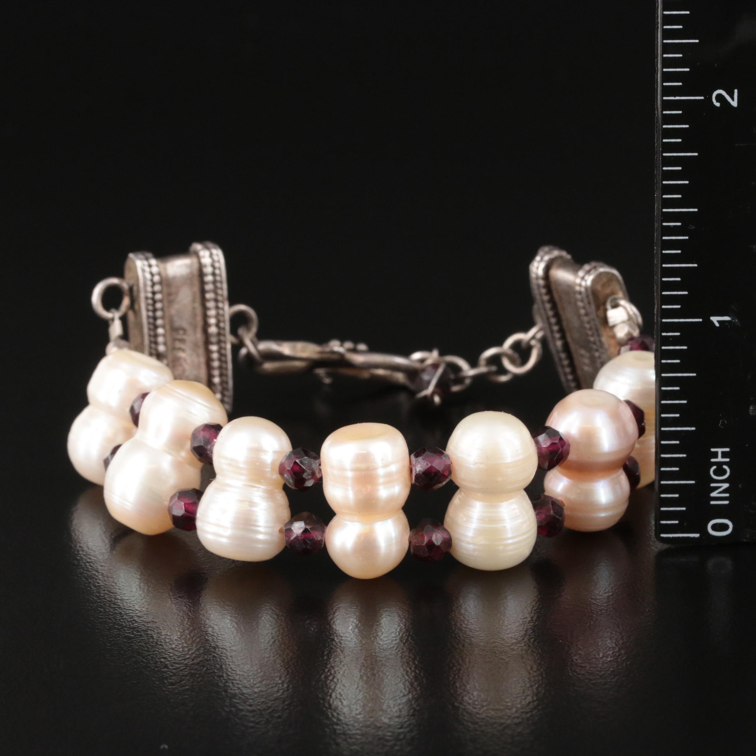 Sterling Pearl and Garnet Double Row Bracelet