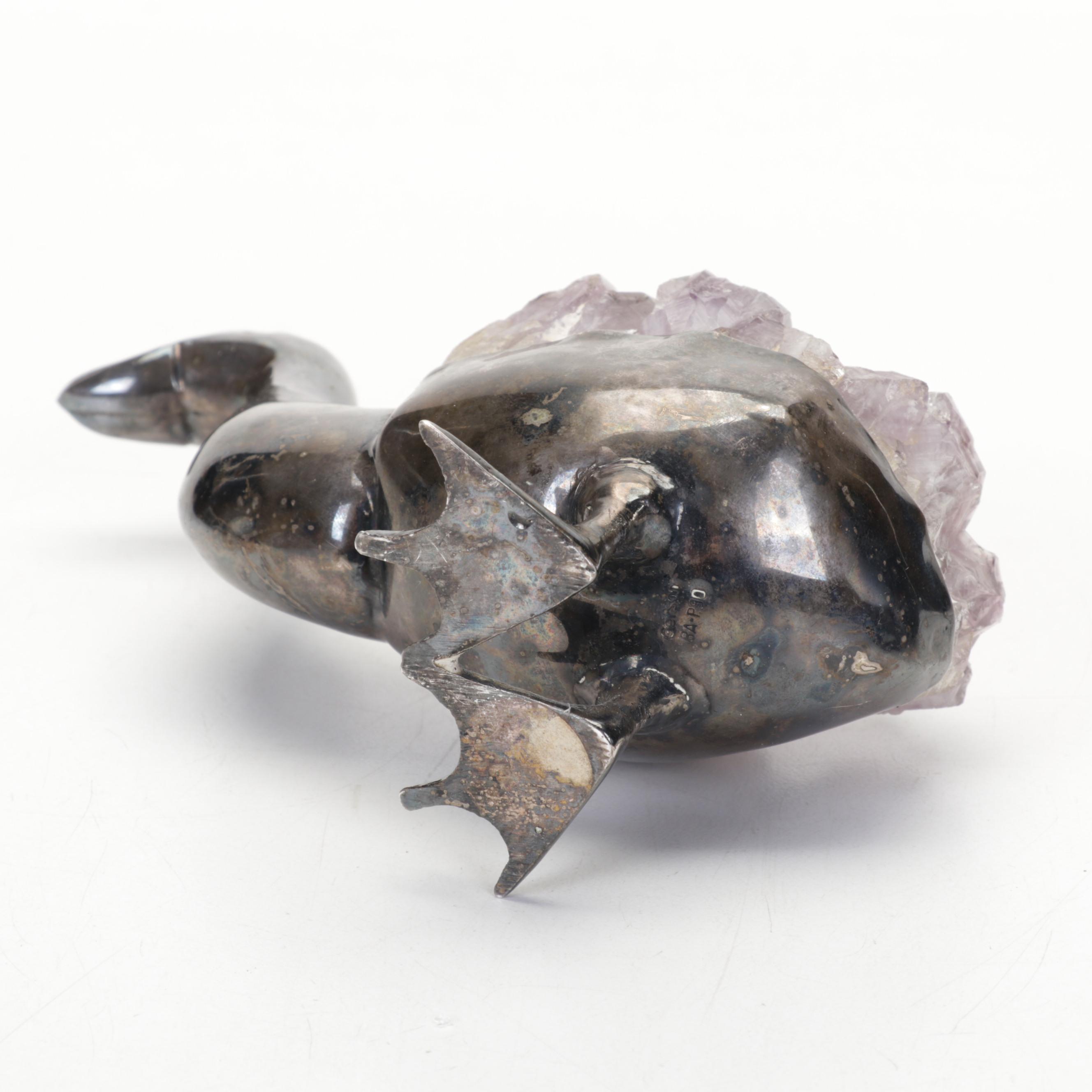 Gerson Silver Plate and Amethyst Duck Sculpture, Mid 20th Century