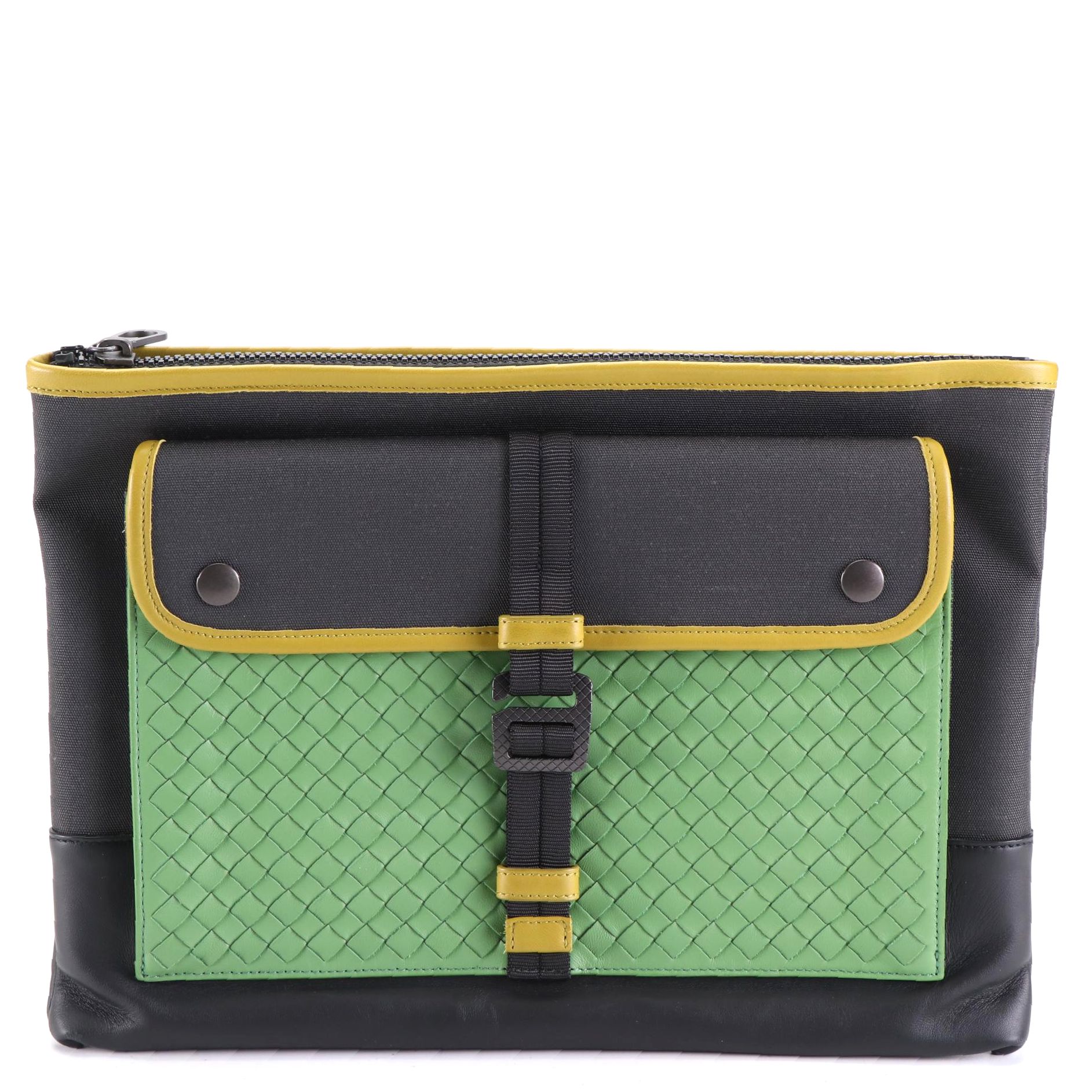 Bottega Veneta Meridian Pouch in Canvas and Intrecciato Leather