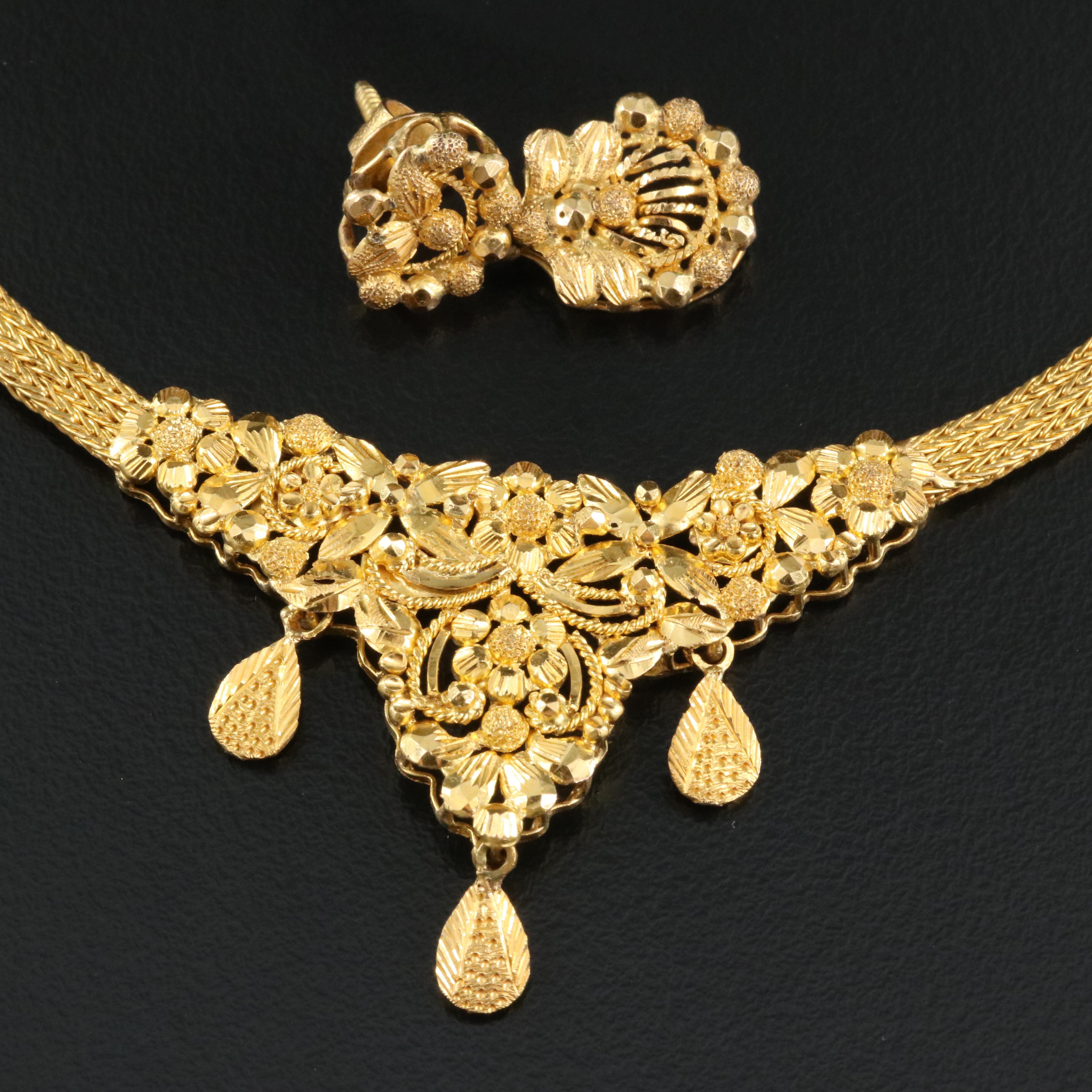 20K and 14K Indian Necklace and Earring Set