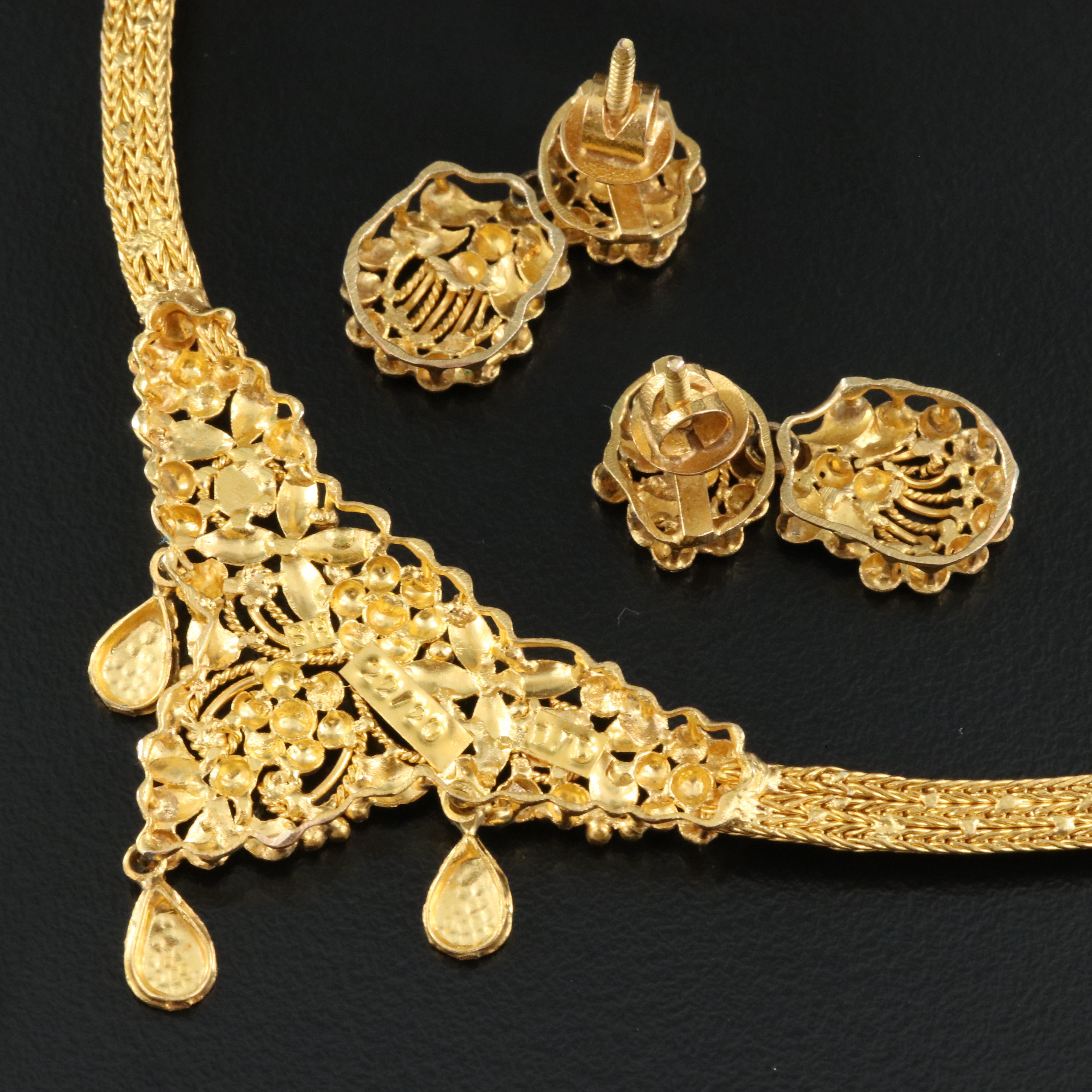 20K and 14K Indian Necklace and Earring Set