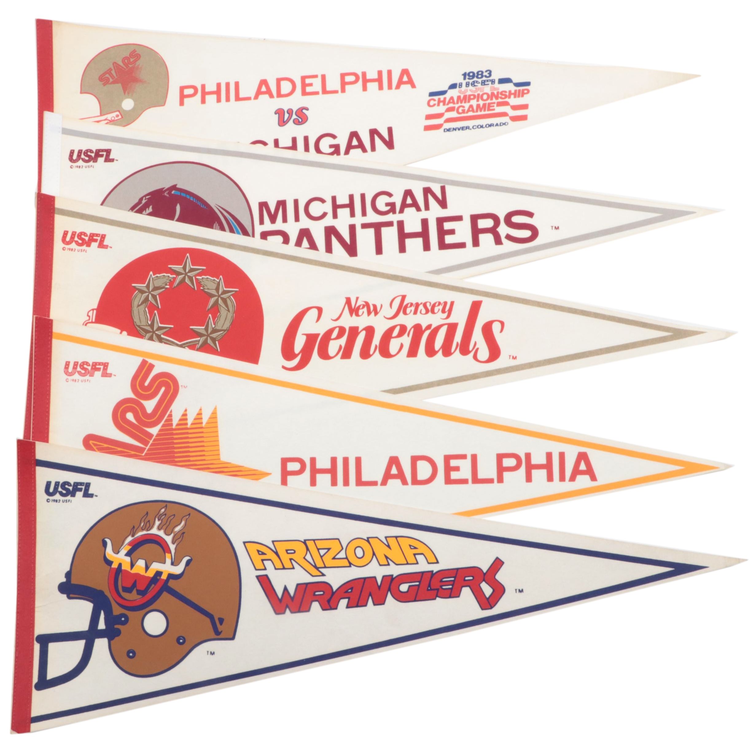 USFL Pennants with Arizona Wranglers, New Jersey Generals, More, 1980s