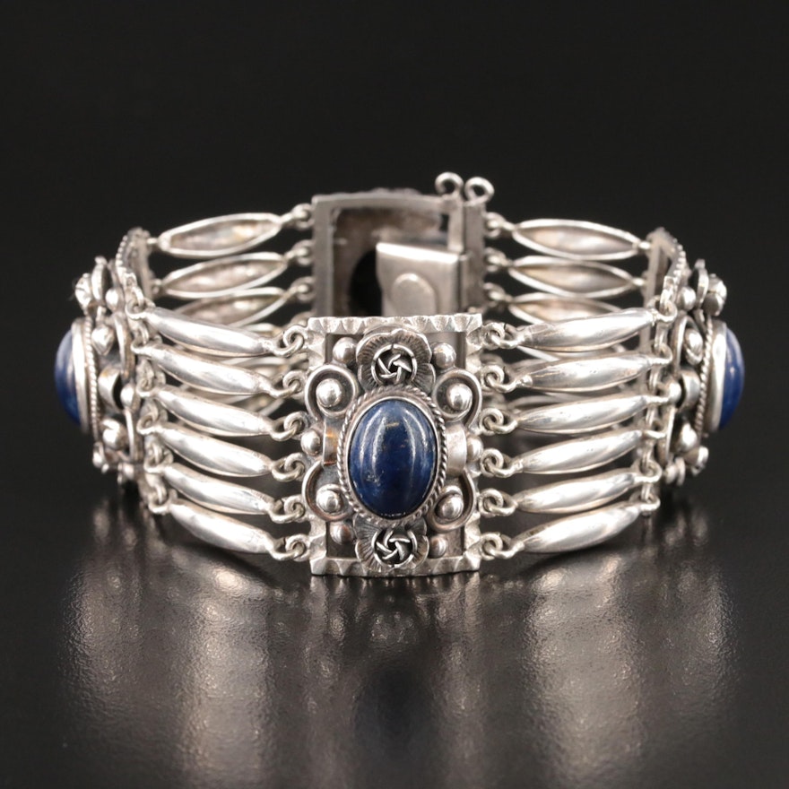 Peruzzi 800 Silver Lapis Lazuli Panel Bracelet