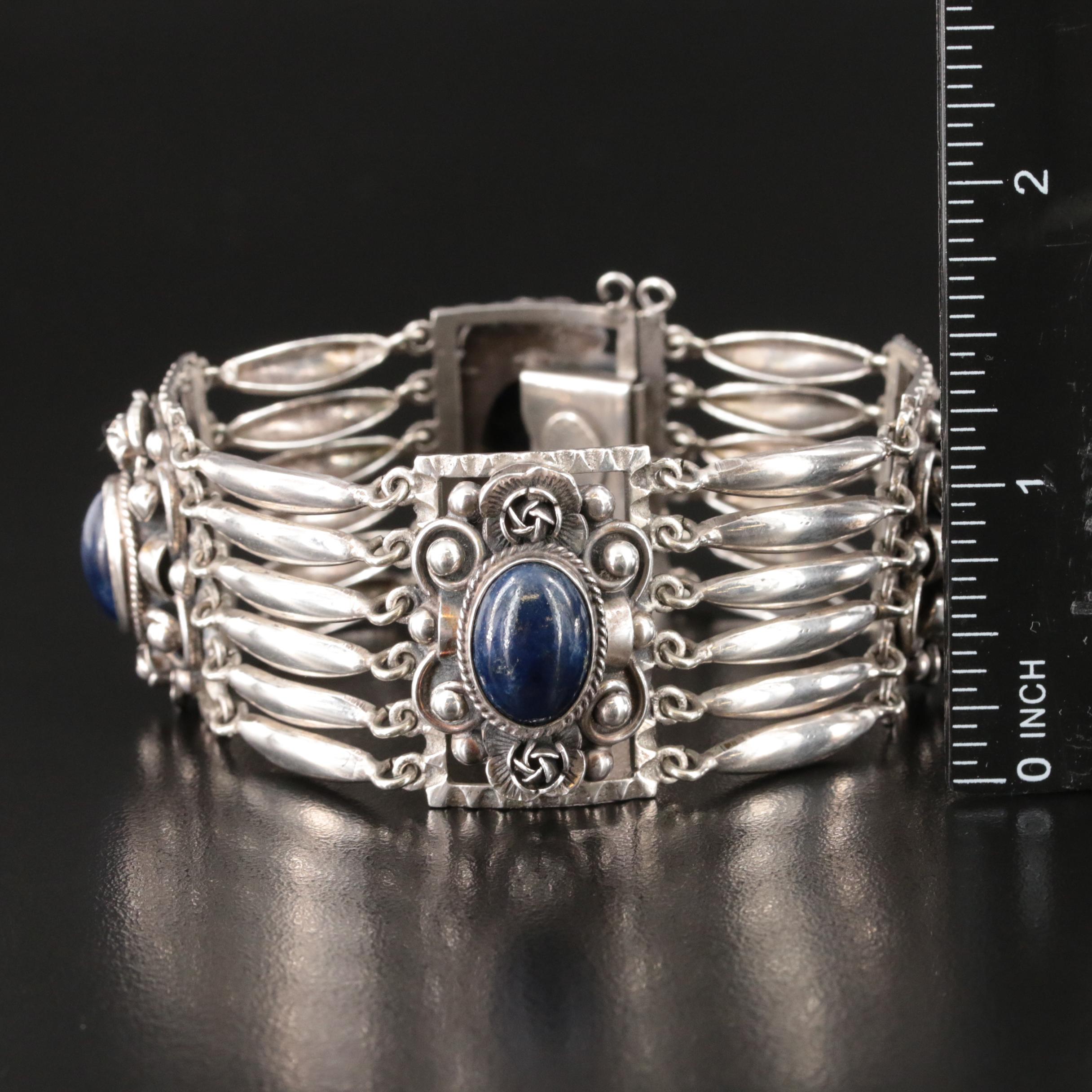 Peruzzi 800 Silver Lapis Lazuli Panel Bracelet