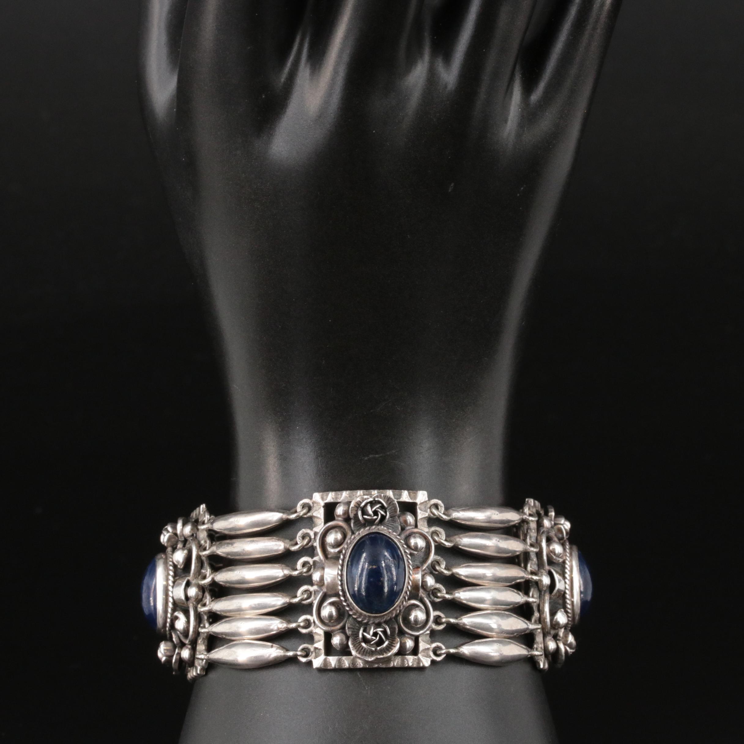 Peruzzi 800 Silver Lapis Lazuli Panel Bracelet
