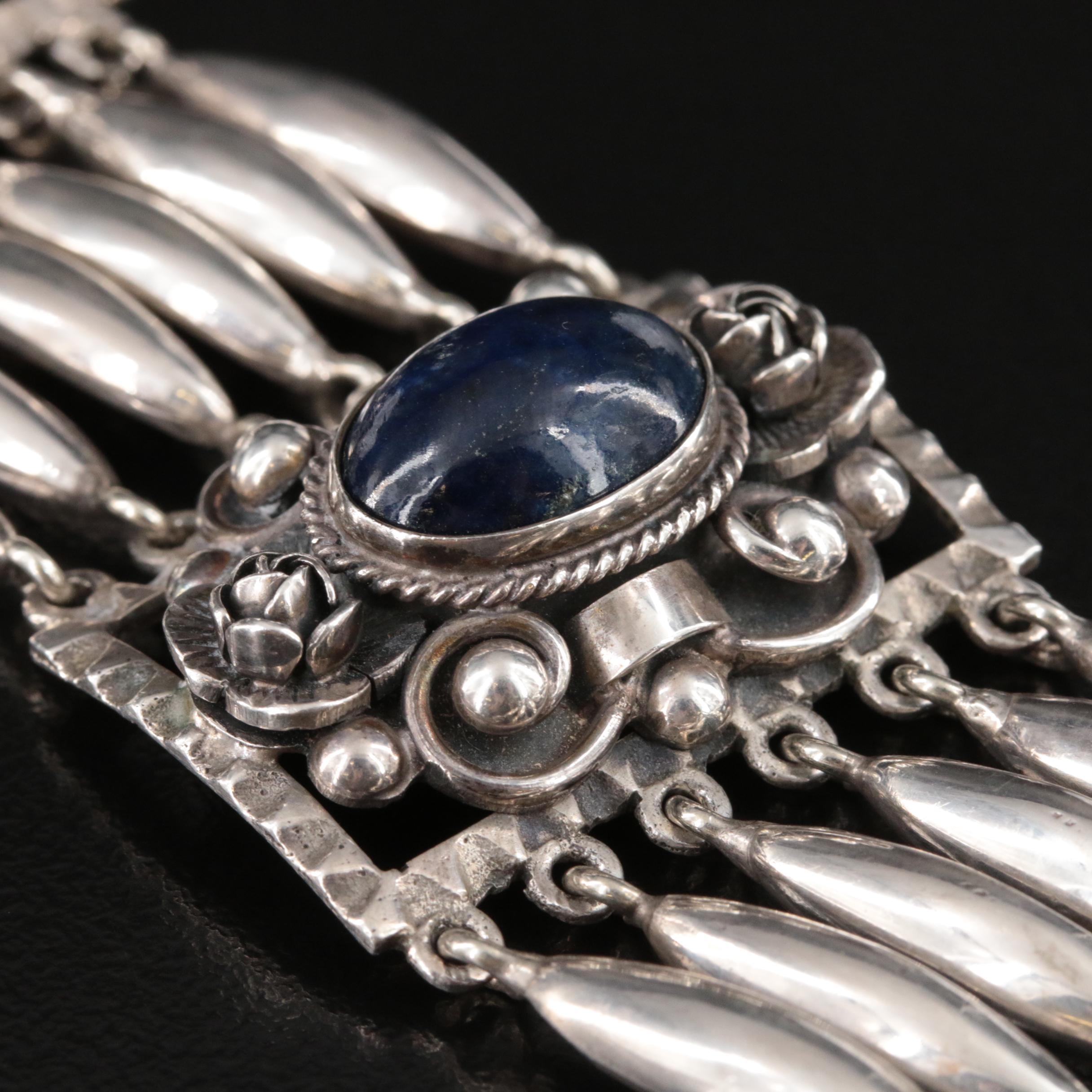 Peruzzi 800 Silver Lapis Lazuli Panel Bracelet