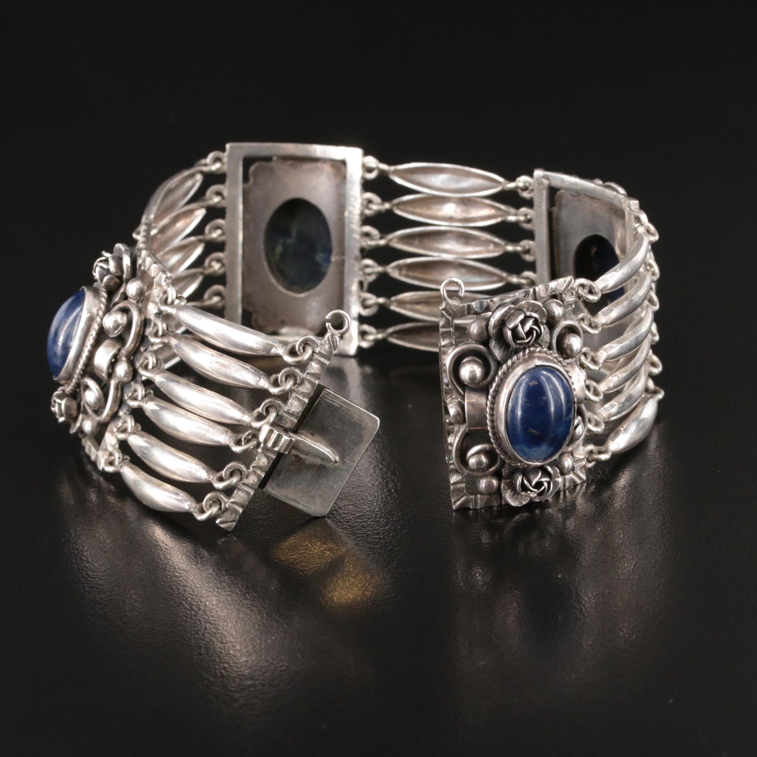 Peruzzi 800 Silver Lapis Lazuli Panel Bracelet