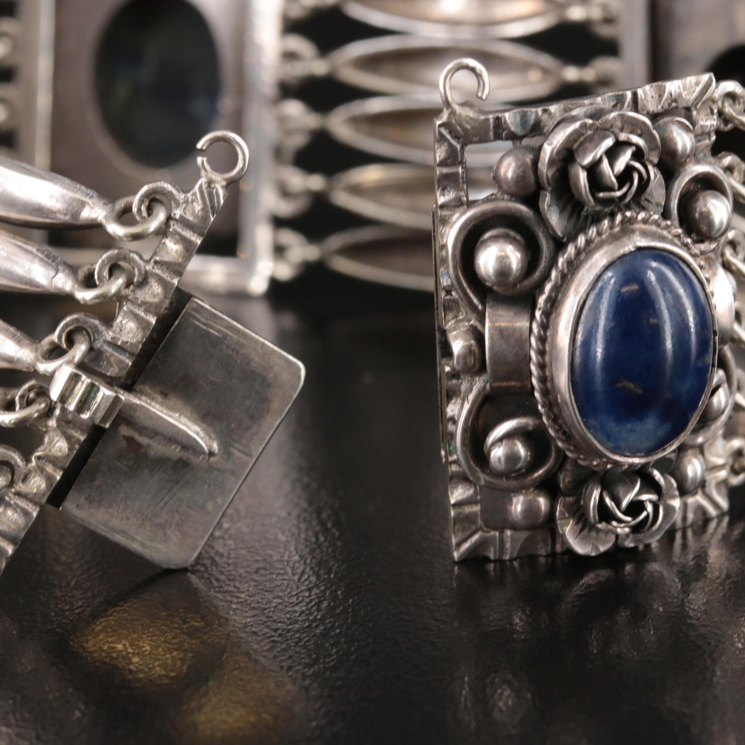 Peruzzi 800 Silver Lapis Lazuli Panel Bracelet