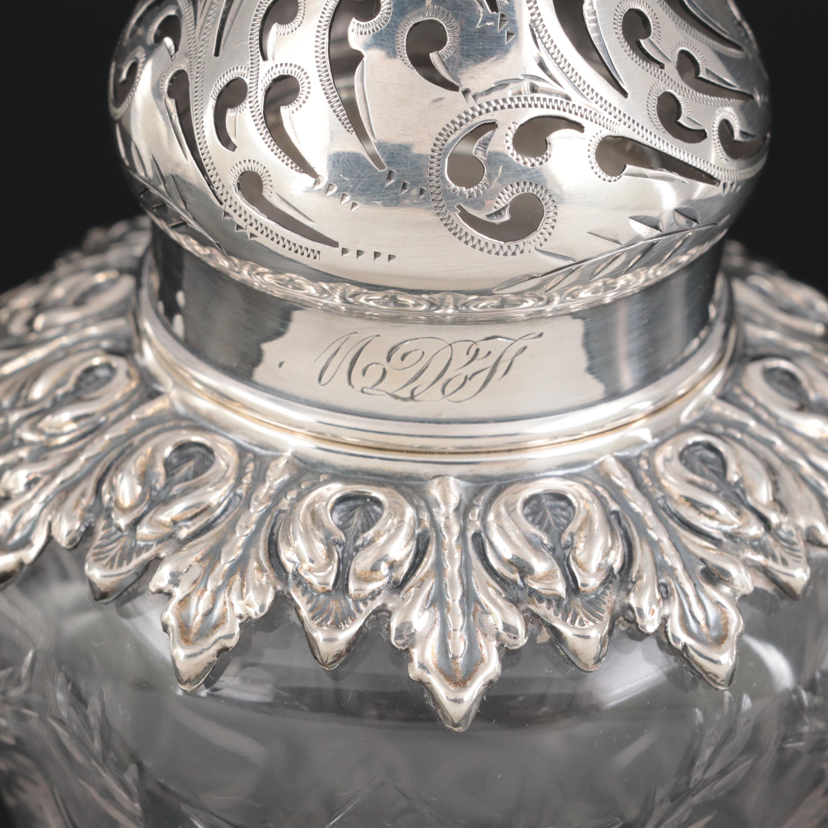 Wm. B. Durgin Co. Neoclassical Style Cut Glass and Sterling Silver Muffineer