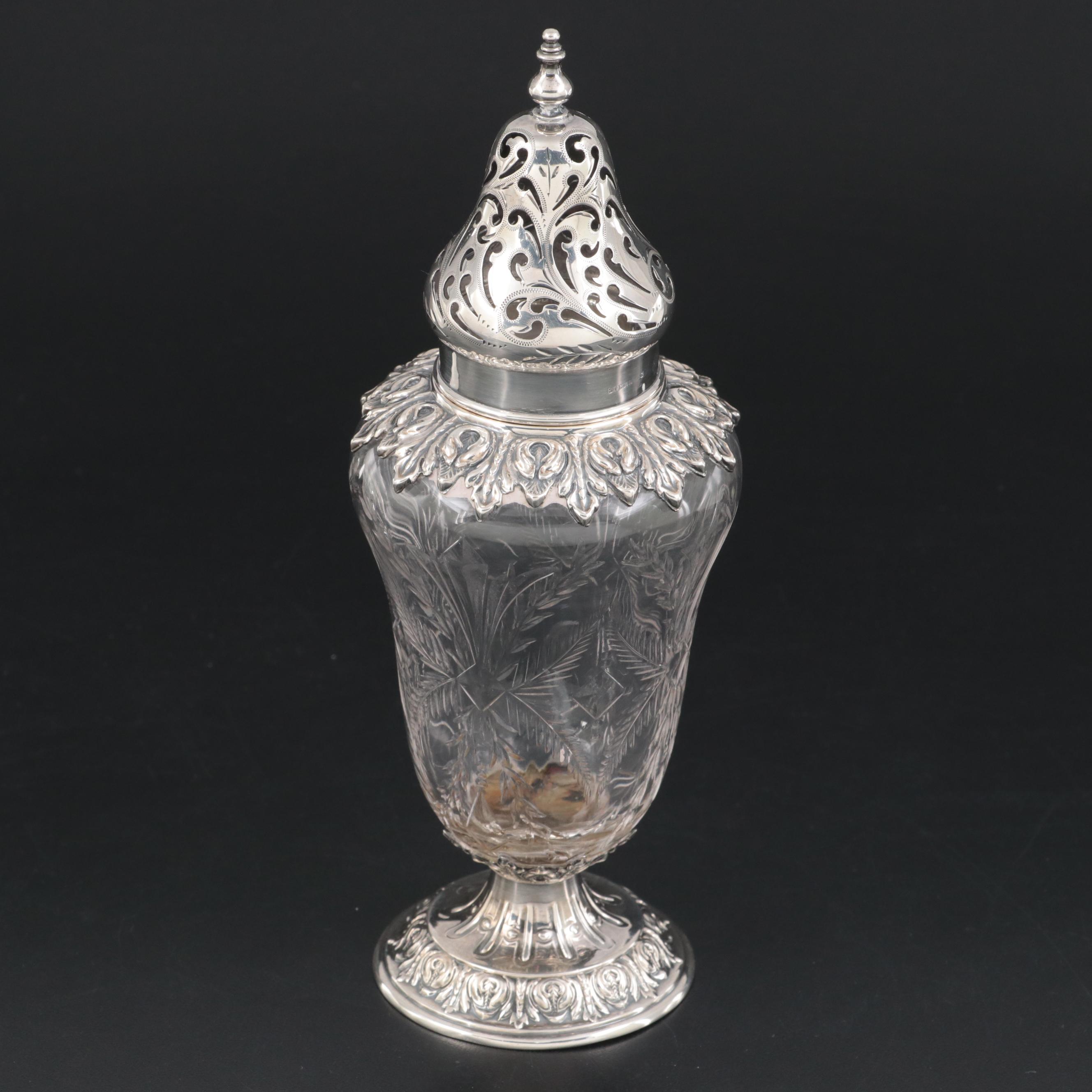 Wm. B. Durgin Co. Neoclassical Style Cut Glass and Sterling Silver Muffineer