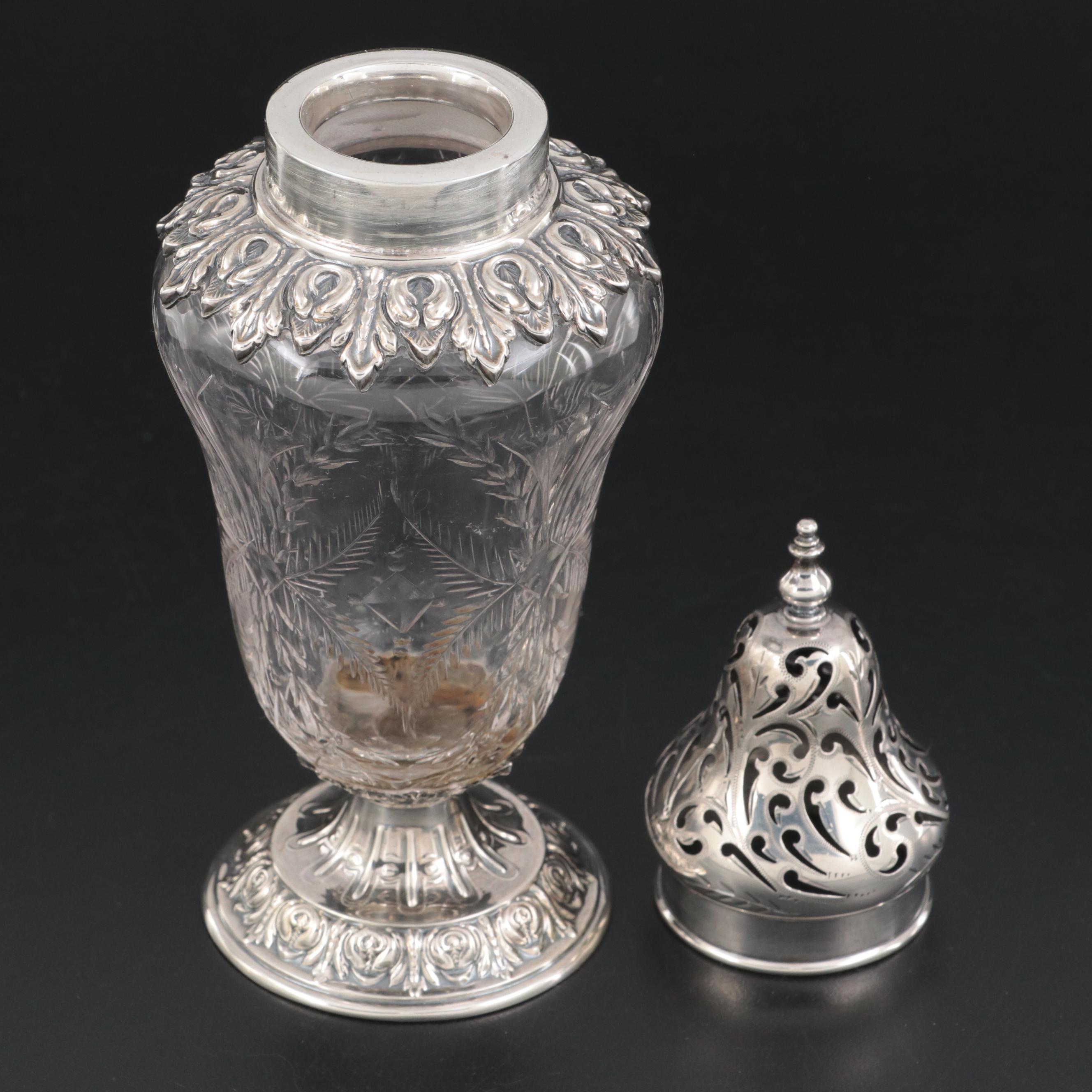 Wm. B. Durgin Co. Neoclassical Style Cut Glass and Sterling Silver Muffineer