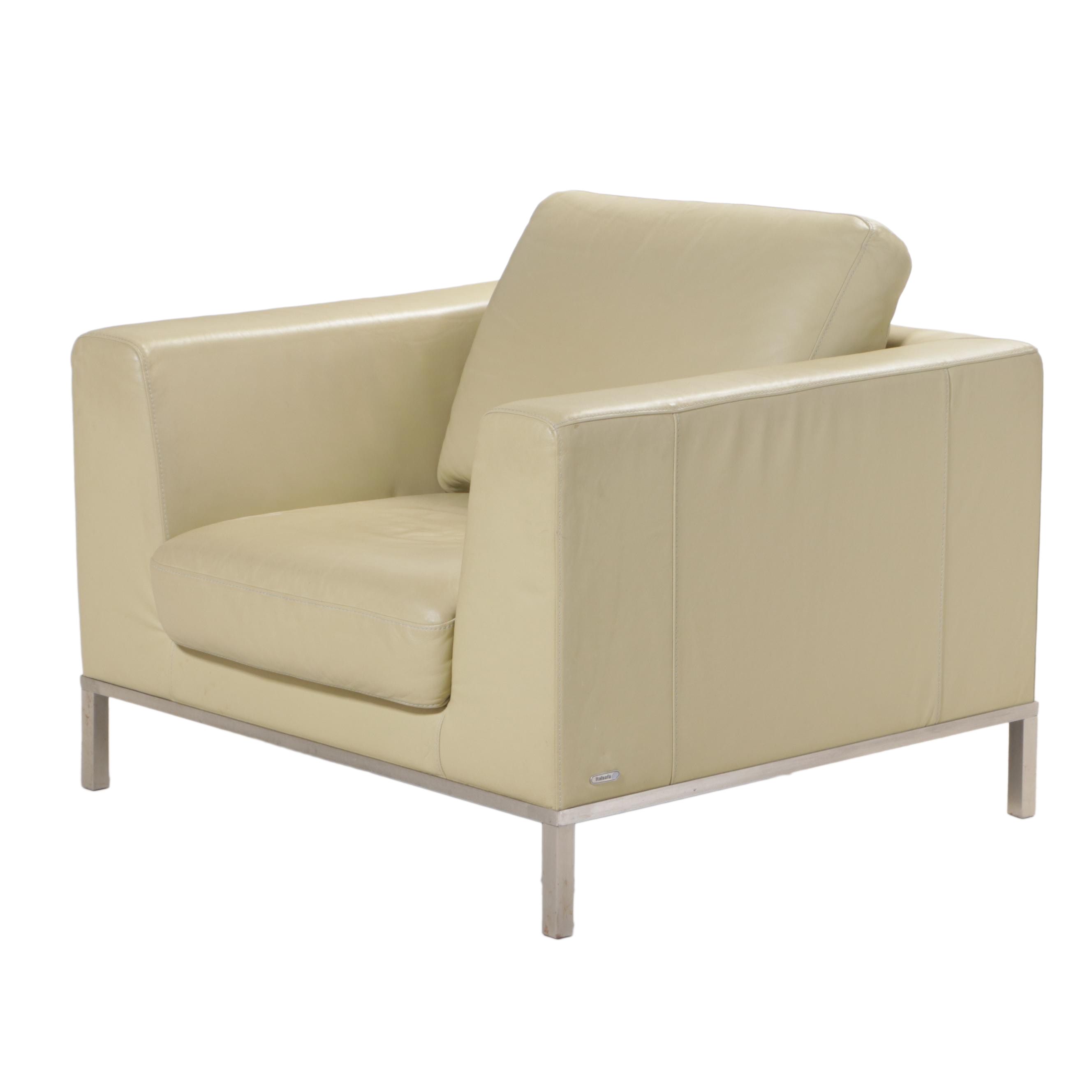 Italsofa Modernist Style Leather and Brushed Metal Club Chair