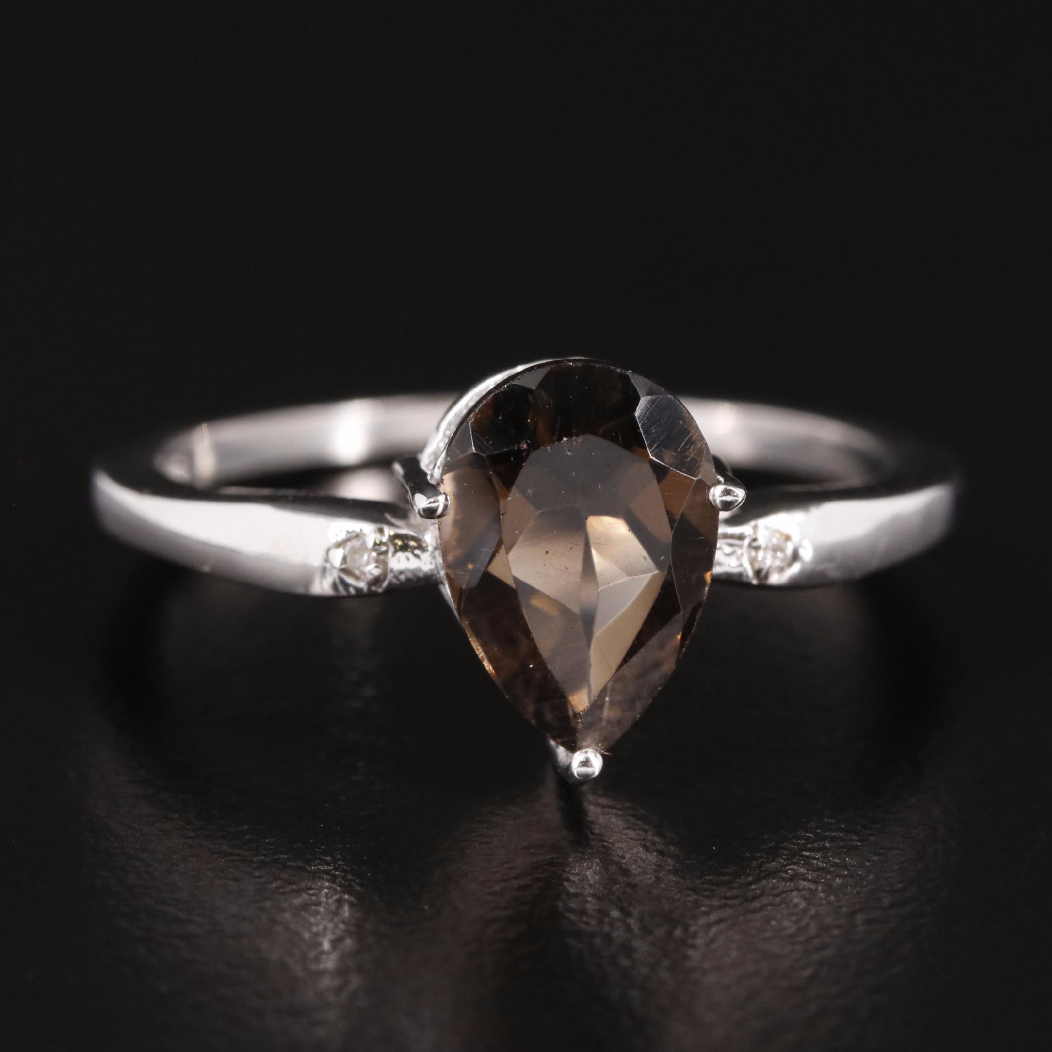 Sterling Smoky Quartz Ring with Diamond Accents