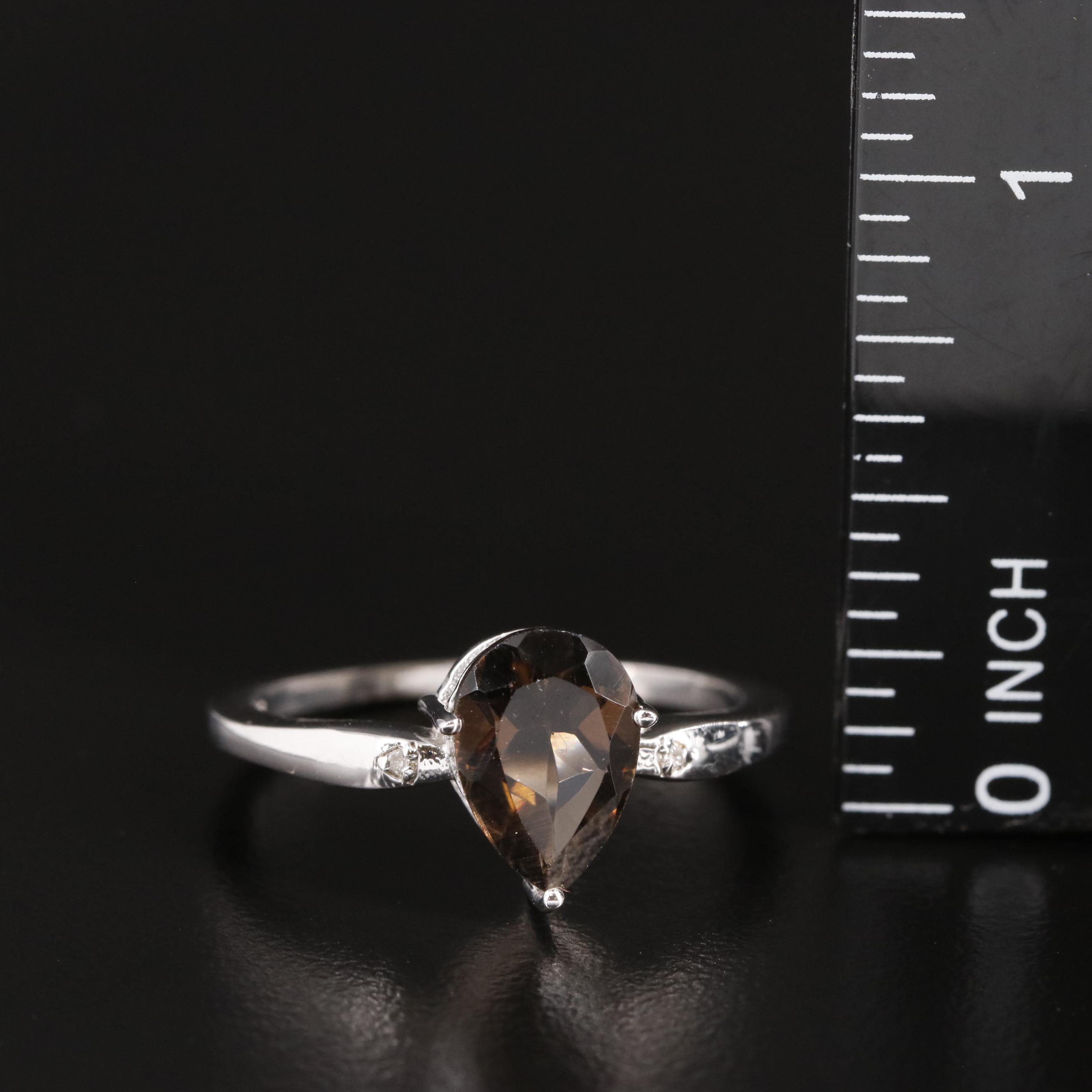 Sterling Smoky Quartz Ring with Diamond Accents