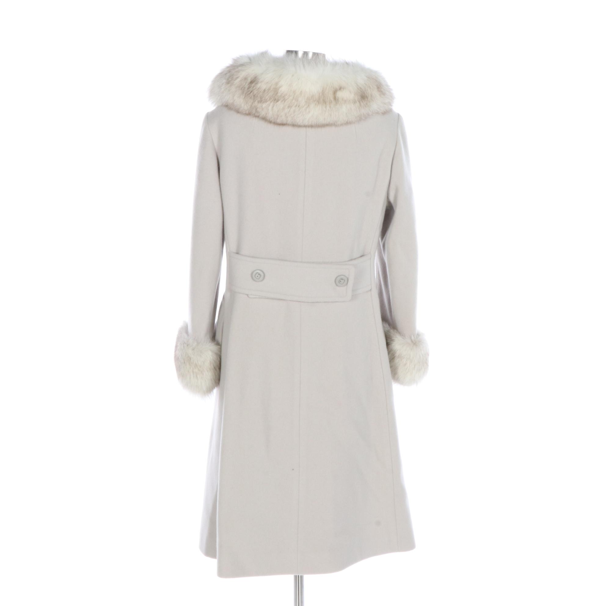 Wool Double-Breasted Coat with Fox Fur Collar