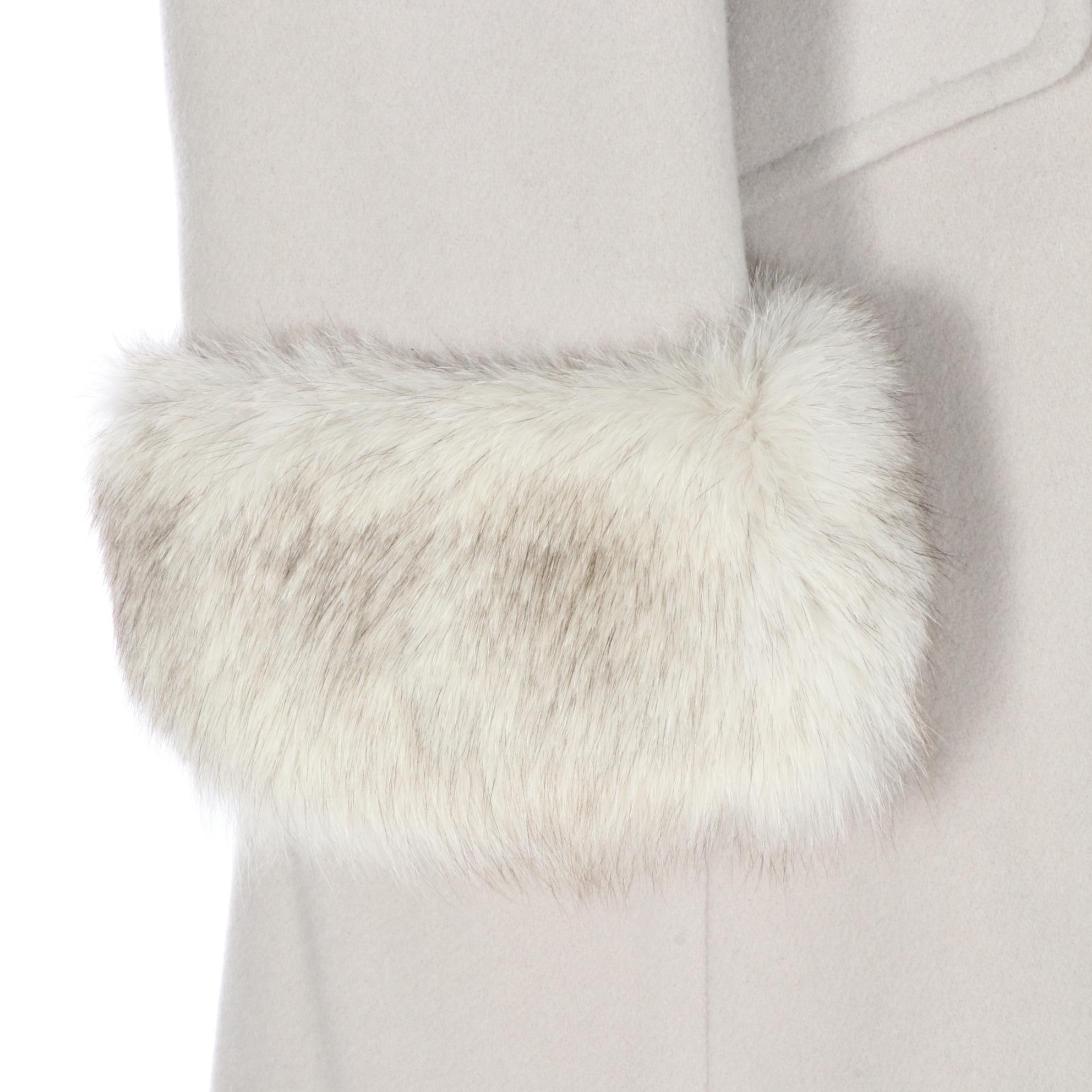 Wool Double-Breasted Coat with Fox Fur Collar